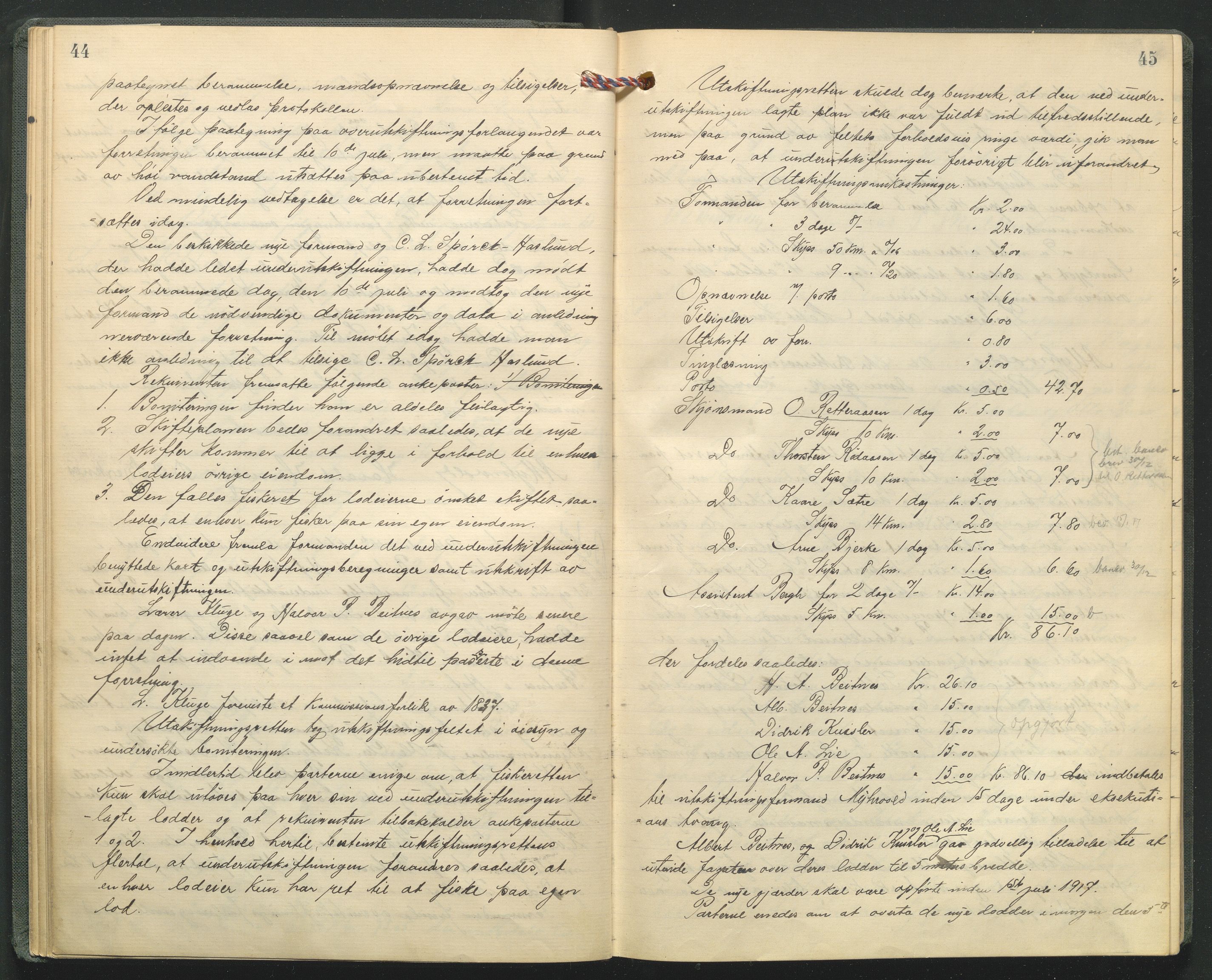 Hedmark og Østerdal jordskifterett, AV/SAH-JORDSKIFTEH-002/G/Ga/L0005/0001: Rettsbøker / Rettsbok - O, 1916-1921, s. 44-45
