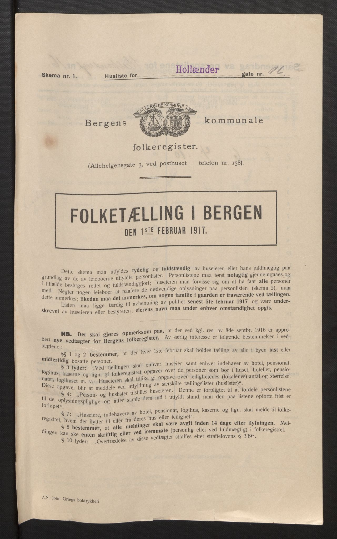 SAB, Kommunal folketelling 1917 for Bergen kjøpstad, 1917, s. 15018