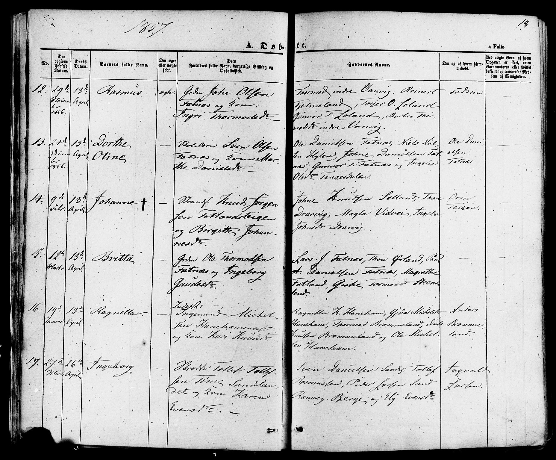 Sand sokneprestkontor, AV/SAST-A-101848/01/III/L0003: Ministerialbok nr. A 3, 1854-1879, s. 18
