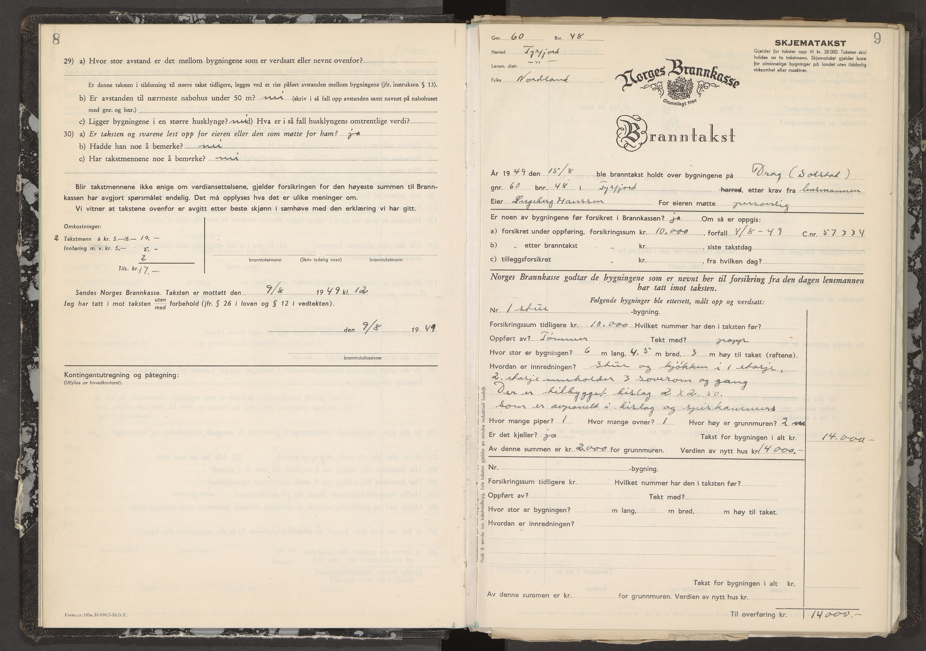 Norges Brannkasse Tysfjord, AV/SAT-A-5581/Fa/L0007: Branntakstprotokoll med skjema, 1949-1955