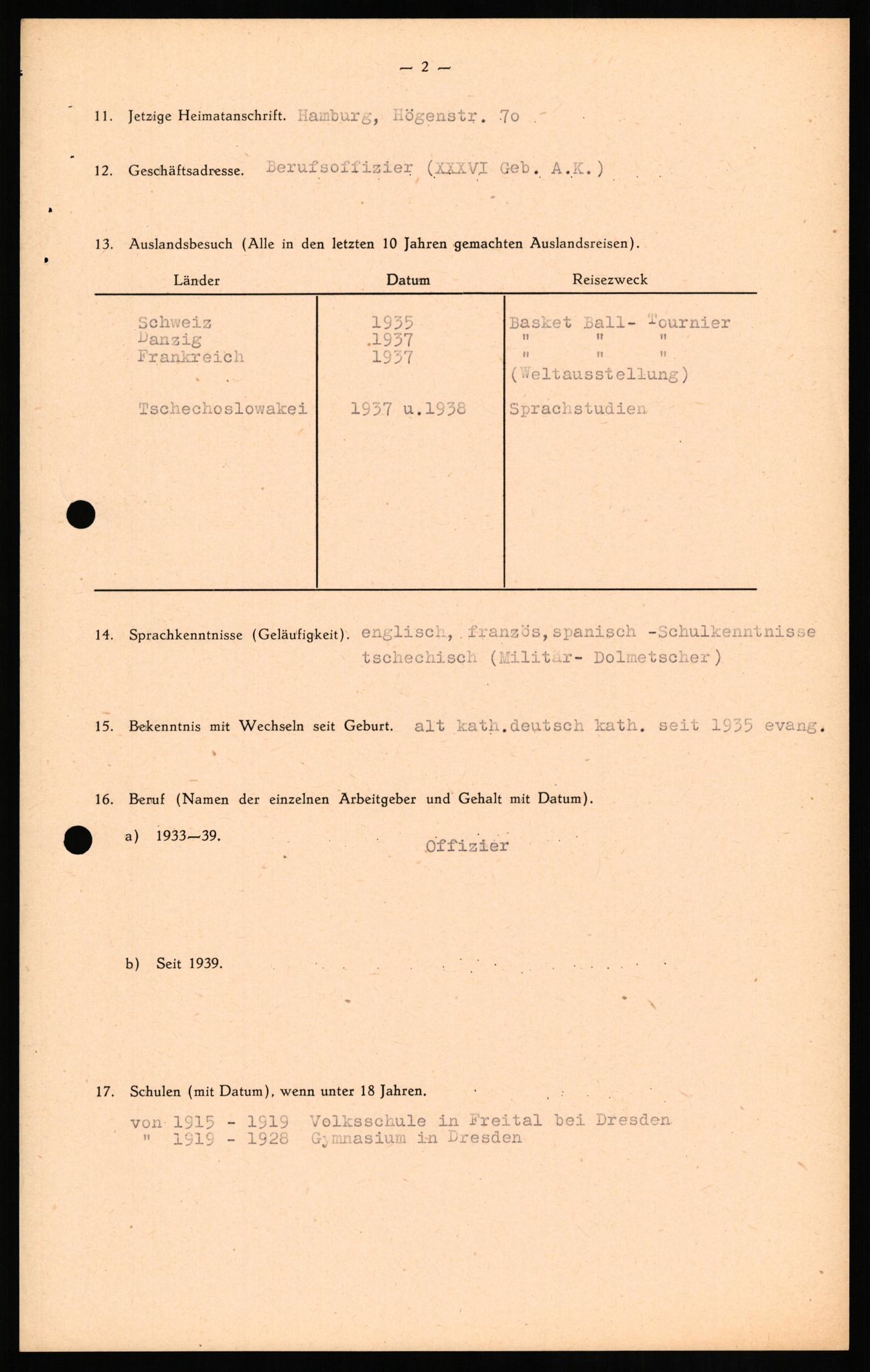 Forsvaret, Forsvarets overkommando II, AV/RA-RAFA-3915/D/Db/L0018: CI Questionaires. Tyske okkupasjonsstyrker i Norge. Tyskere., 1945-1946, s. 128