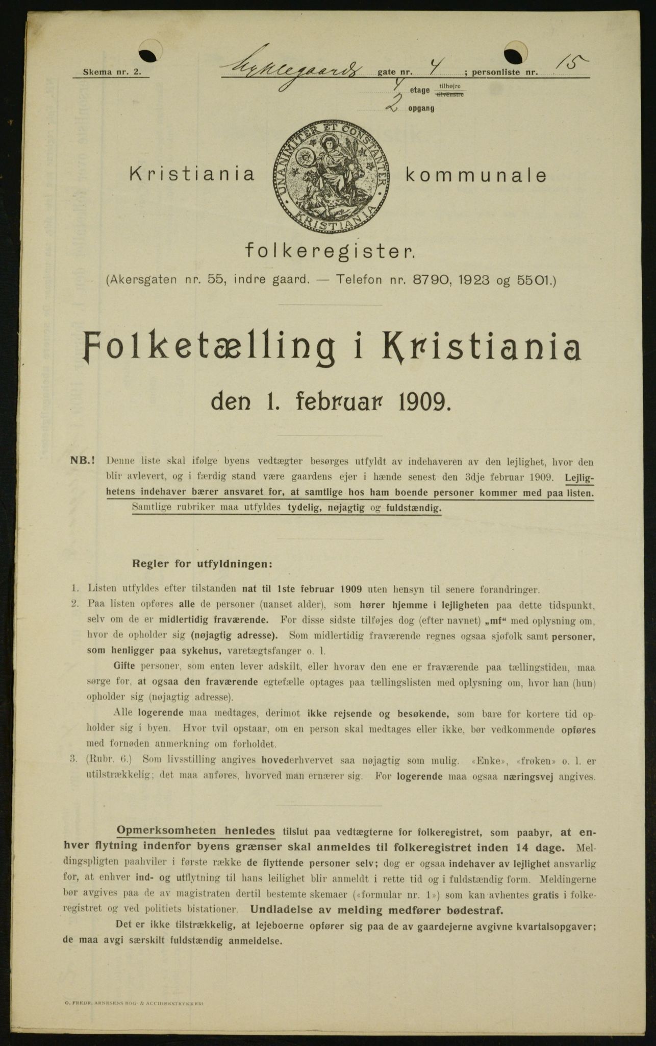 OBA, Kommunal folketelling 1.2.1909 for Kristiania kjøpstad, 1909, s. 61822