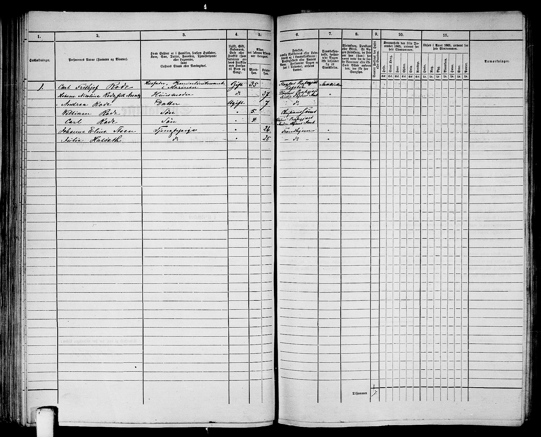 RA, Folketelling 1865 for 1503B Kristiansund prestegjeld, Kristiansund kjøpstad, 1865, s. 95