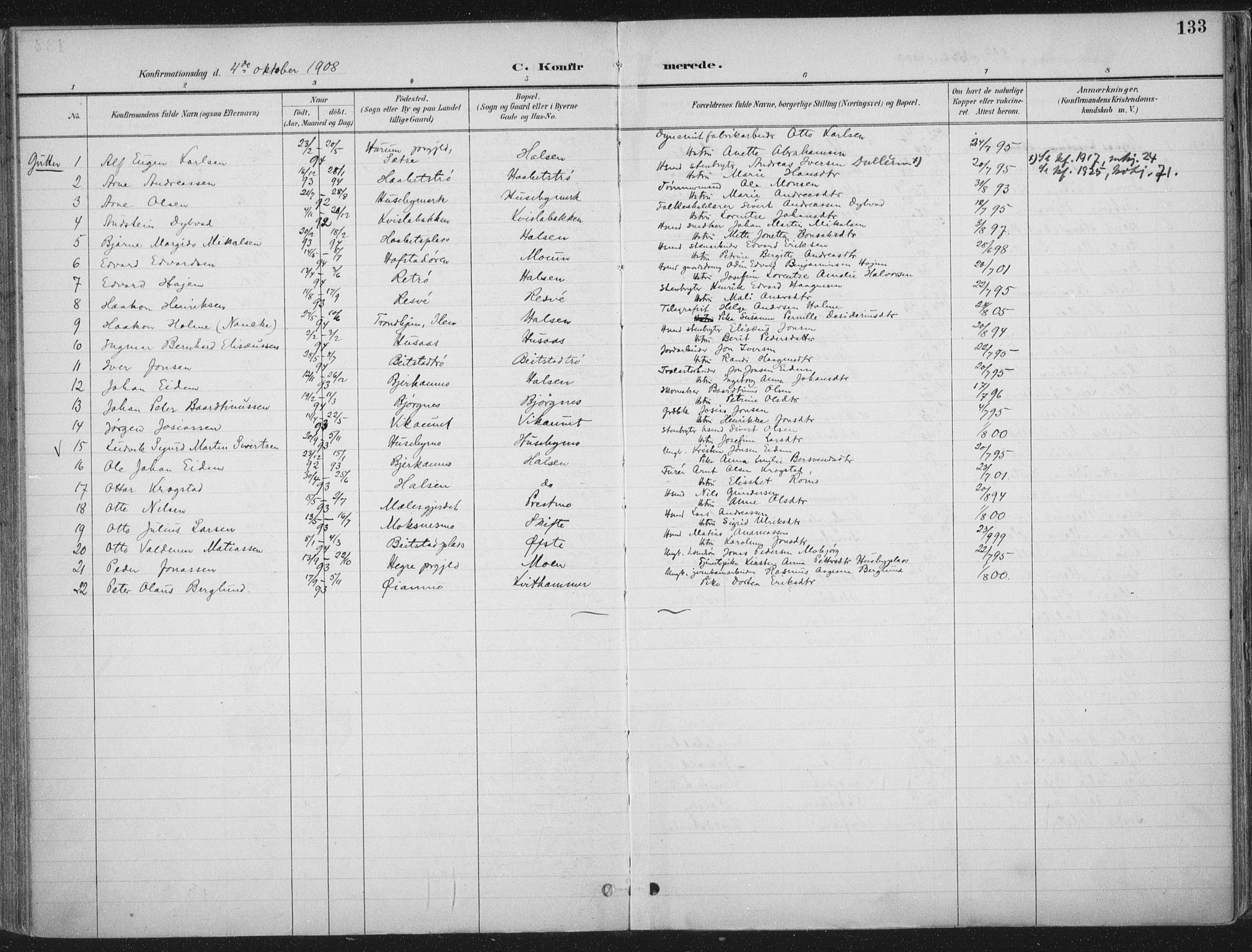 Ministerialprotokoller, klokkerbøker og fødselsregistre - Nord-Trøndelag, AV/SAT-A-1458/709/L0082: Ministerialbok nr. 709A22, 1896-1916, s. 133