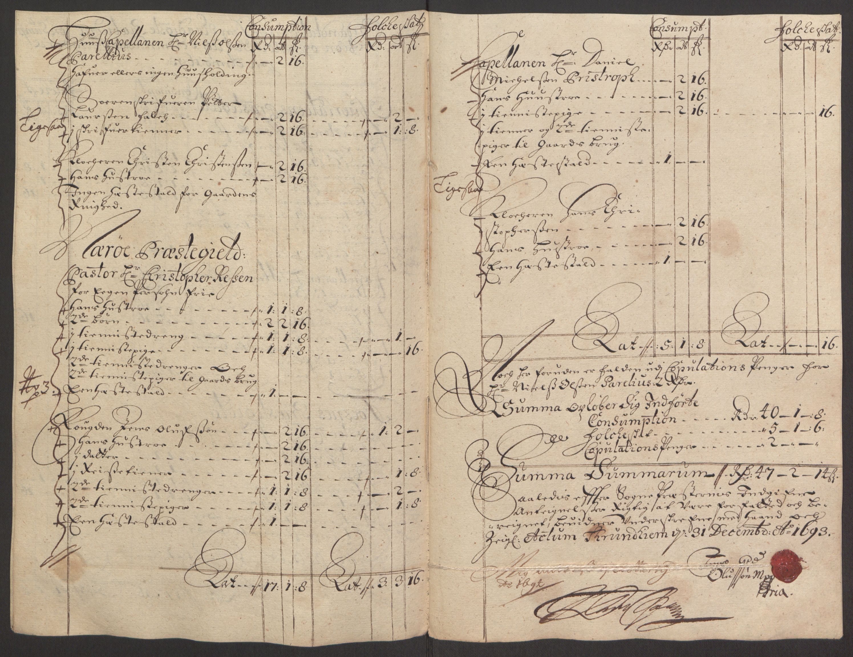 Rentekammeret inntil 1814, Reviderte regnskaper, Fogderegnskap, RA/EA-4092/R64/L4424: Fogderegnskap Namdal, 1692-1695, s. 270