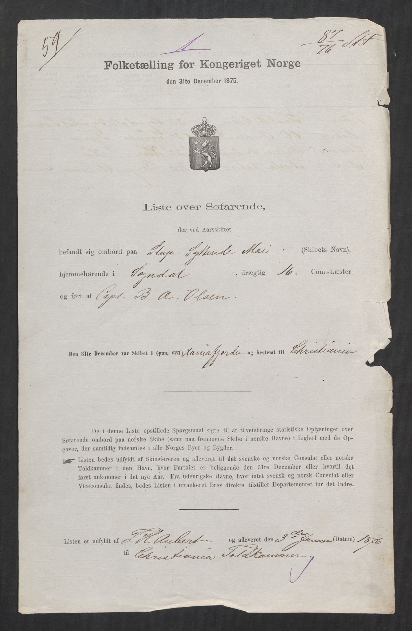 RA, Folketelling 1875, skipslister: Skip i innenrikske havner, hjemmehørende i byer og ladesteder, 1875, s. 639