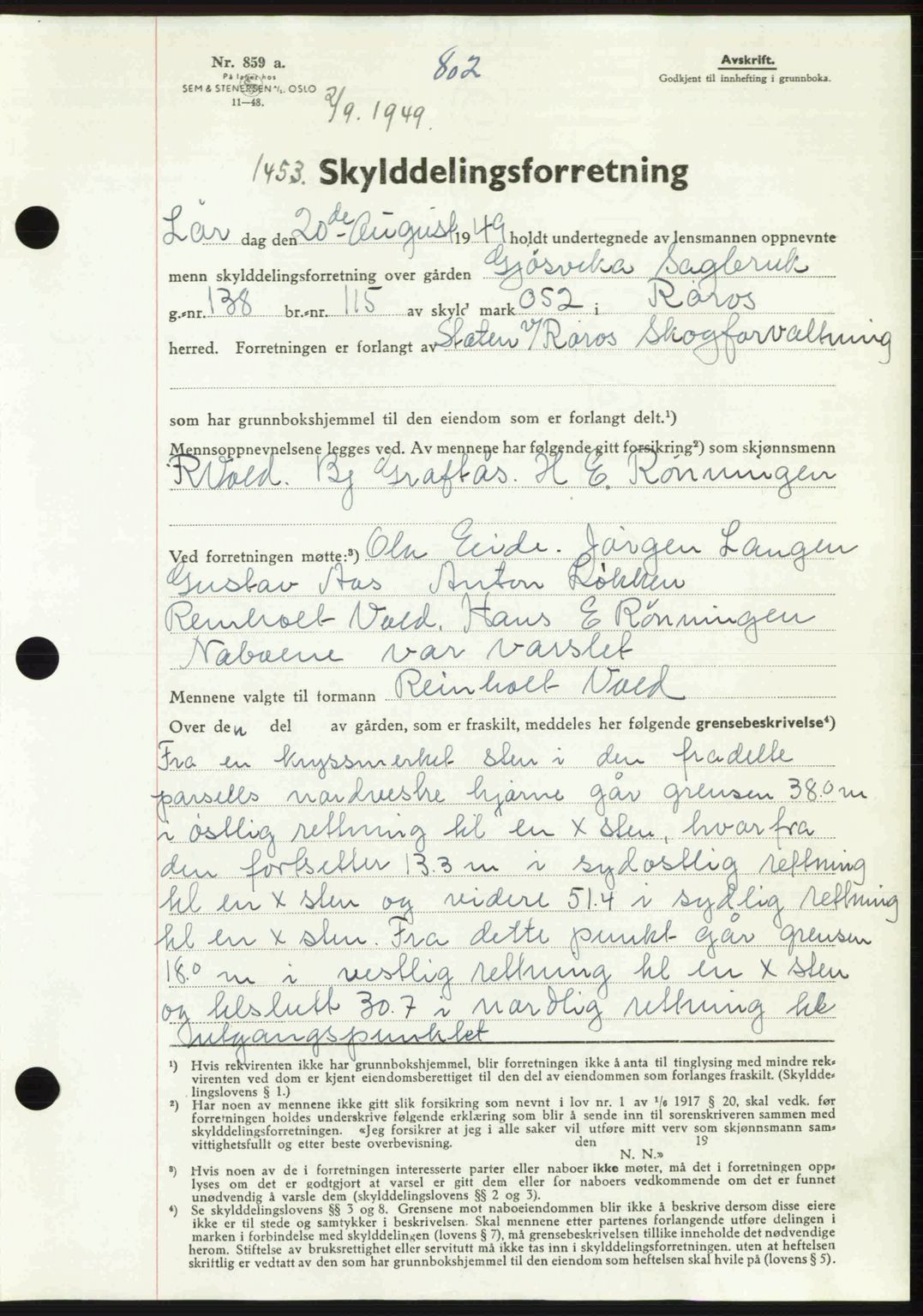 Gauldal sorenskriveri, SAT/A-0014/1/2/2C: Pantebok nr. A8, 1949-1949, Dagboknr: 1453/1949