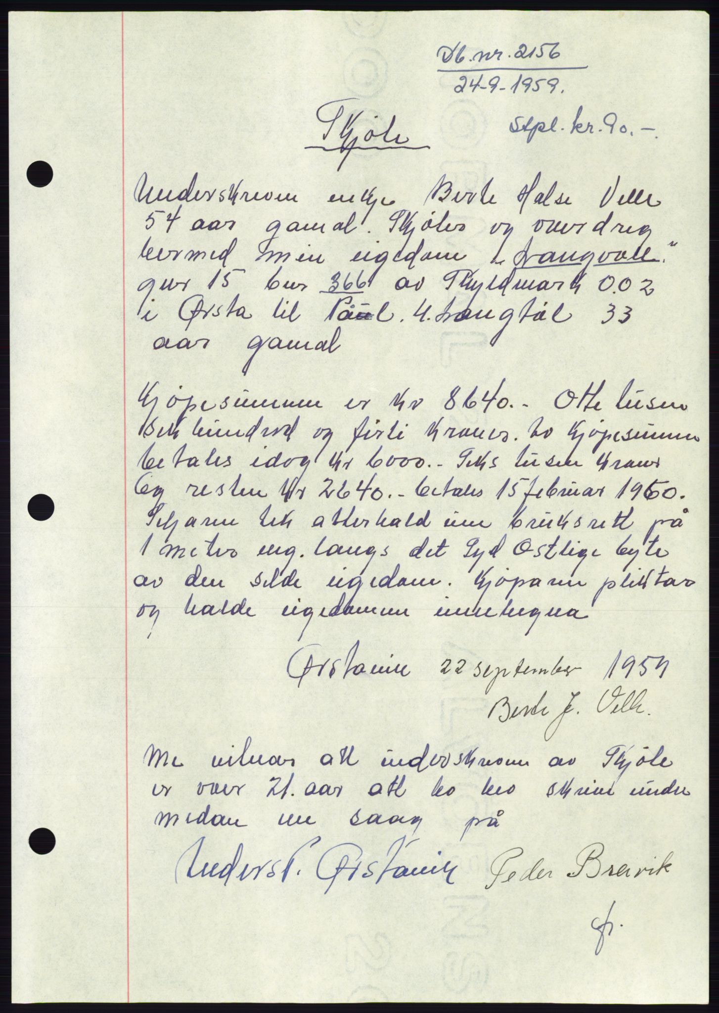 Søre Sunnmøre sorenskriveri, SAT/A-4122/1/2/2C/L0113: Pantebok nr. 39A, 1959-1959, Dagboknr: 2156/1959
