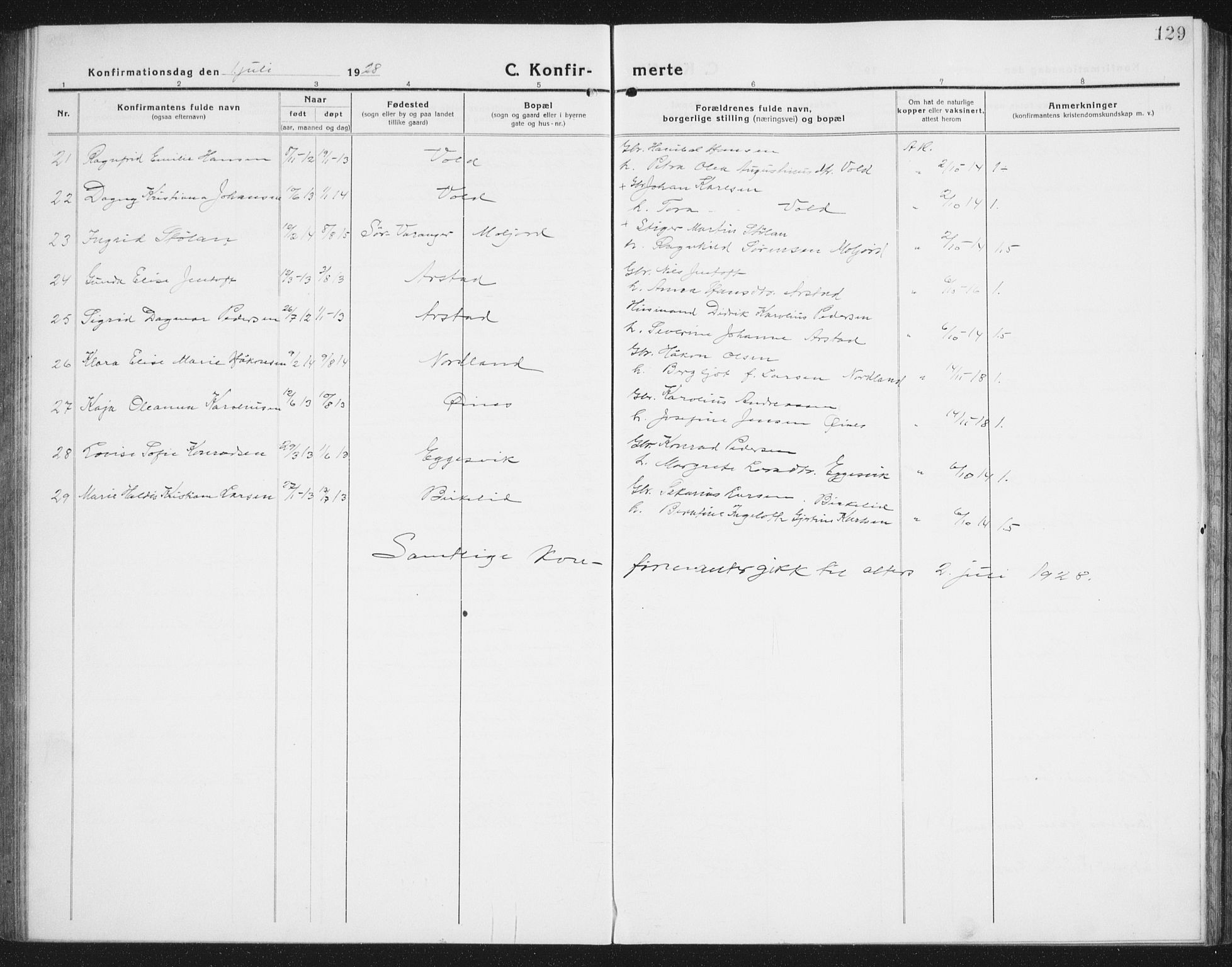 Ministerialprotokoller, klokkerbøker og fødselsregistre - Nordland, SAT/A-1459/846/L0656: Klokkerbok nr. 846C06, 1917-1936, s. 129