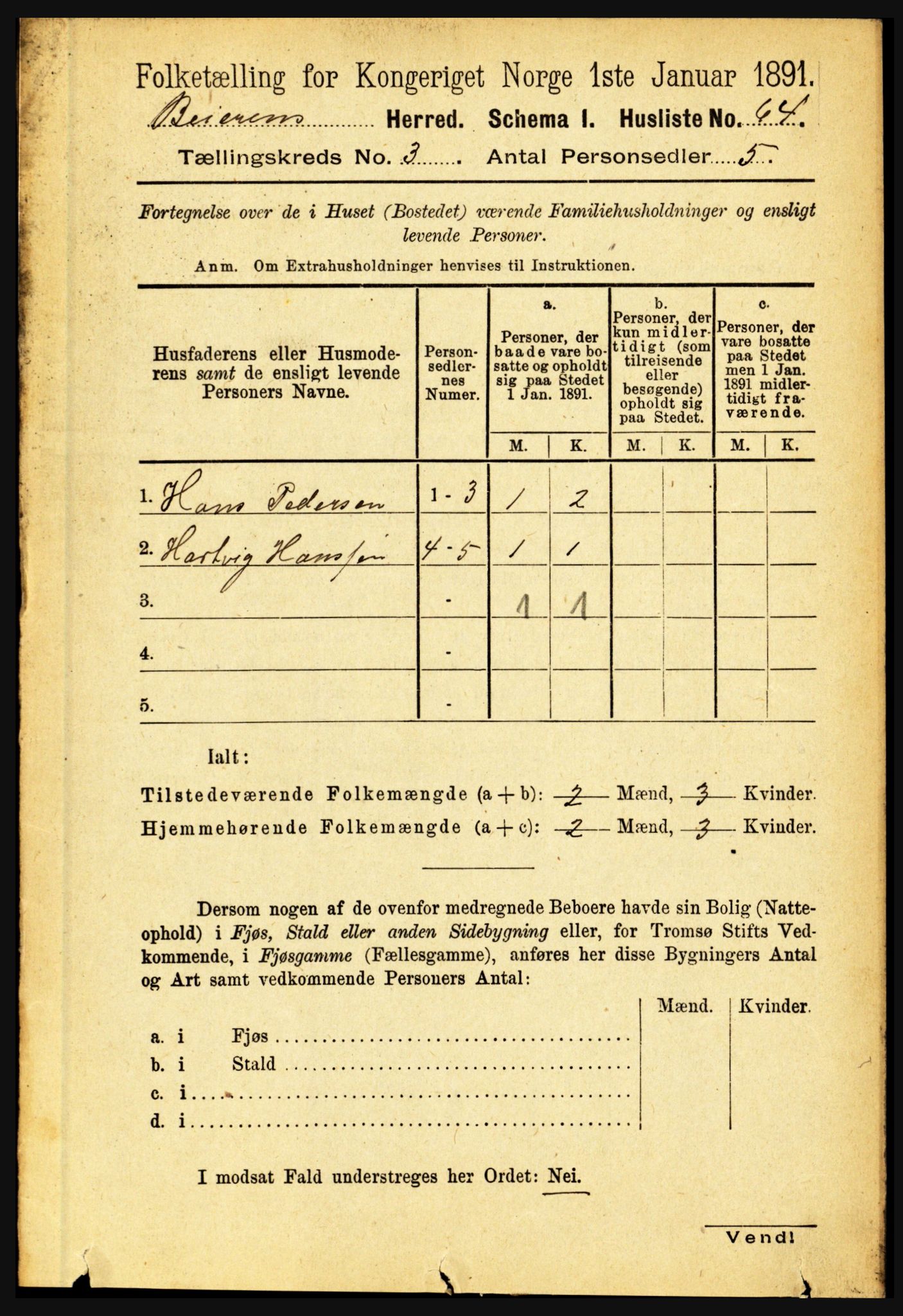 RA, Folketelling 1891 for 1839 Beiarn herred, 1891, s. 1019