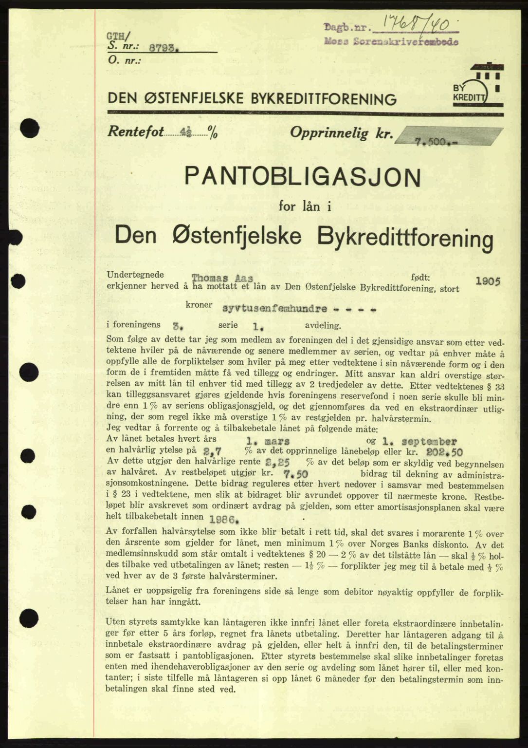 Moss sorenskriveri, SAO/A-10168: Pantebok nr. B10, 1940-1941, Dagboknr: 1768/1940