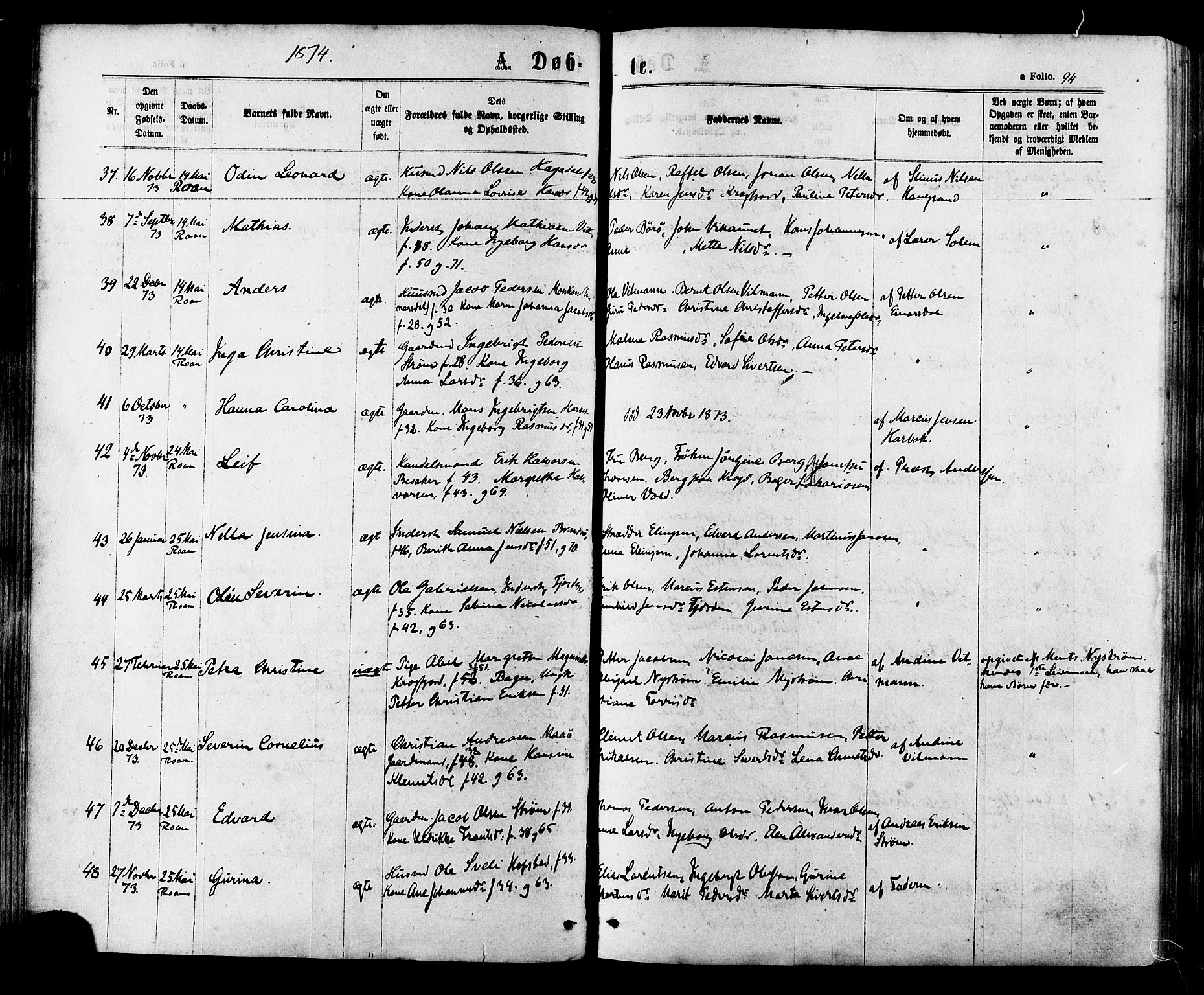 Ministerialprotokoller, klokkerbøker og fødselsregistre - Sør-Trøndelag, SAT/A-1456/657/L0706: Ministerialbok nr. 657A07, 1867-1878, s. 94