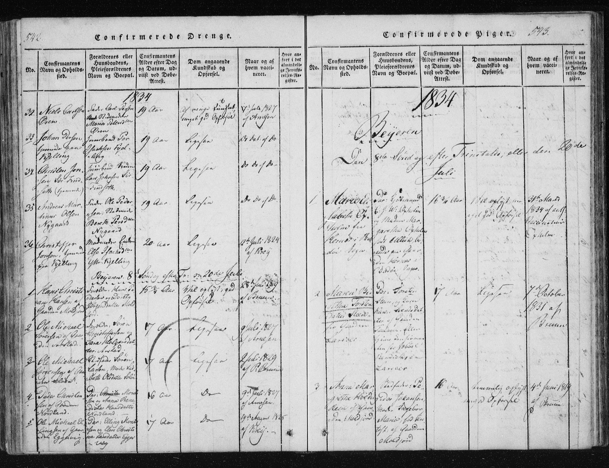 Ministerialprotokoller, klokkerbøker og fødselsregistre - Nordland, AV/SAT-A-1459/805/L0096: Ministerialbok nr. 805A03, 1820-1837, s. 542-543