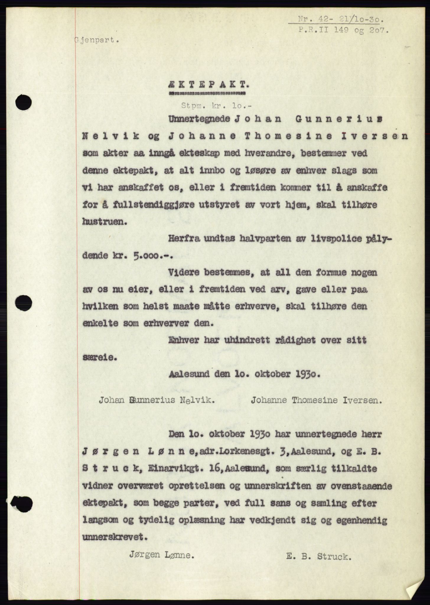 Ålesund byfogd, AV/SAT-A-4384: Pantebok nr. 26, 1930-1930, Tingl.dato: 21.10.1930