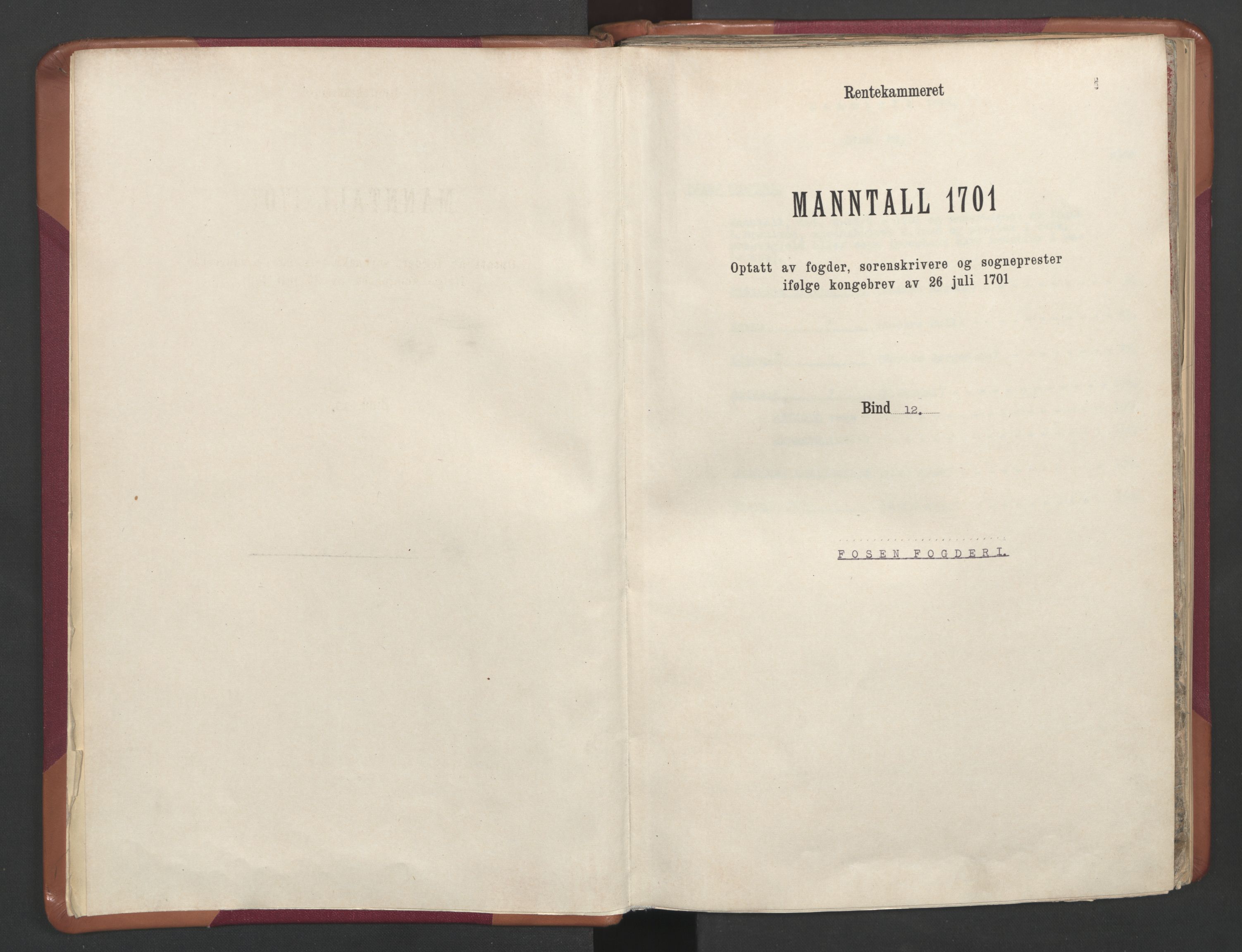RA, Manntallet 1701, nr. 12: Fosen fogderi, 1701