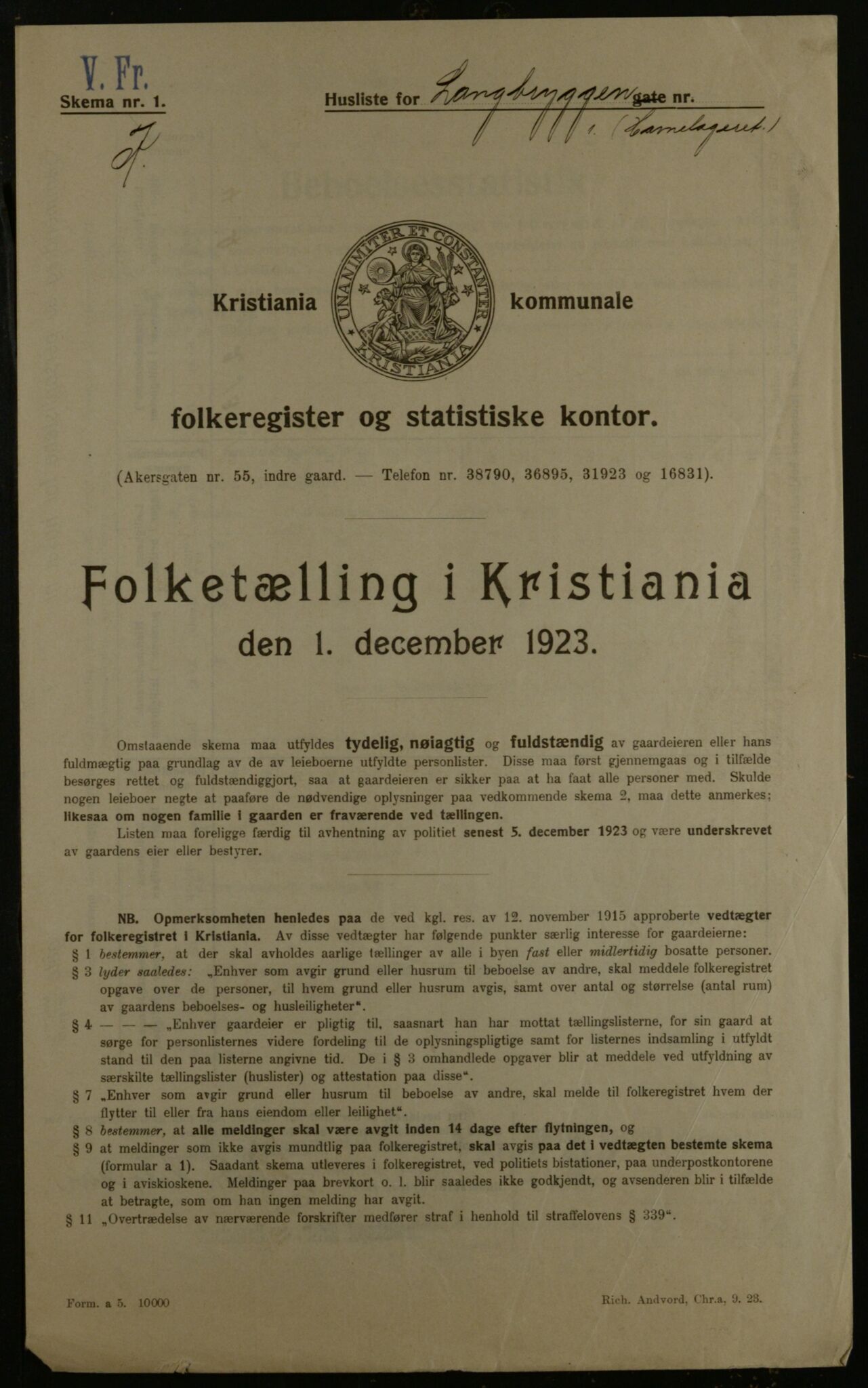 OBA, Kommunal folketelling 1.12.1923 for Kristiania, 1923, s. 63169