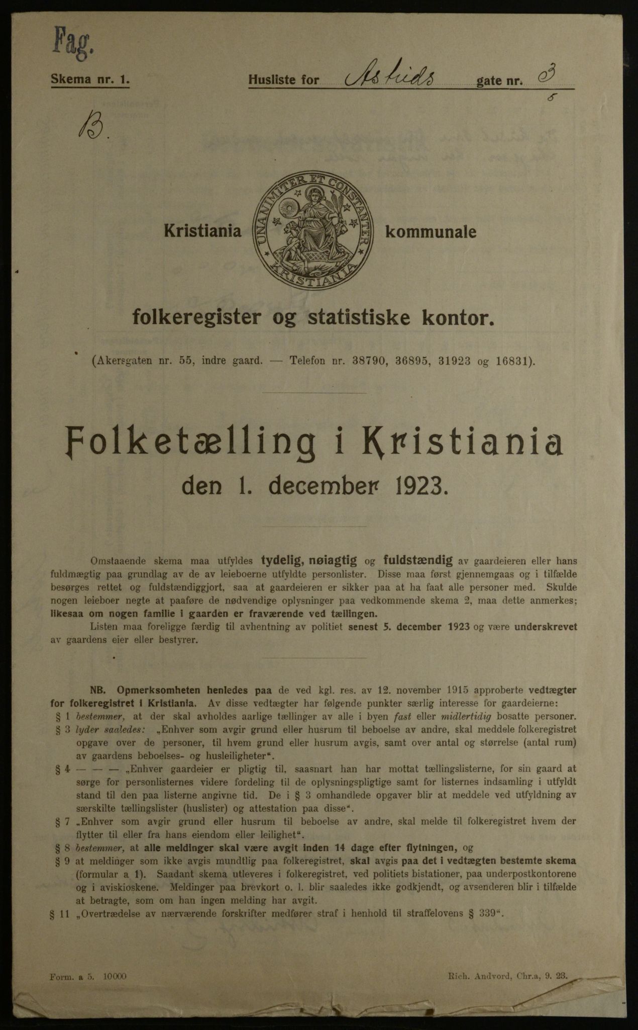 OBA, Kommunal folketelling 1.12.1923 for Kristiania, 1923, s. 19078