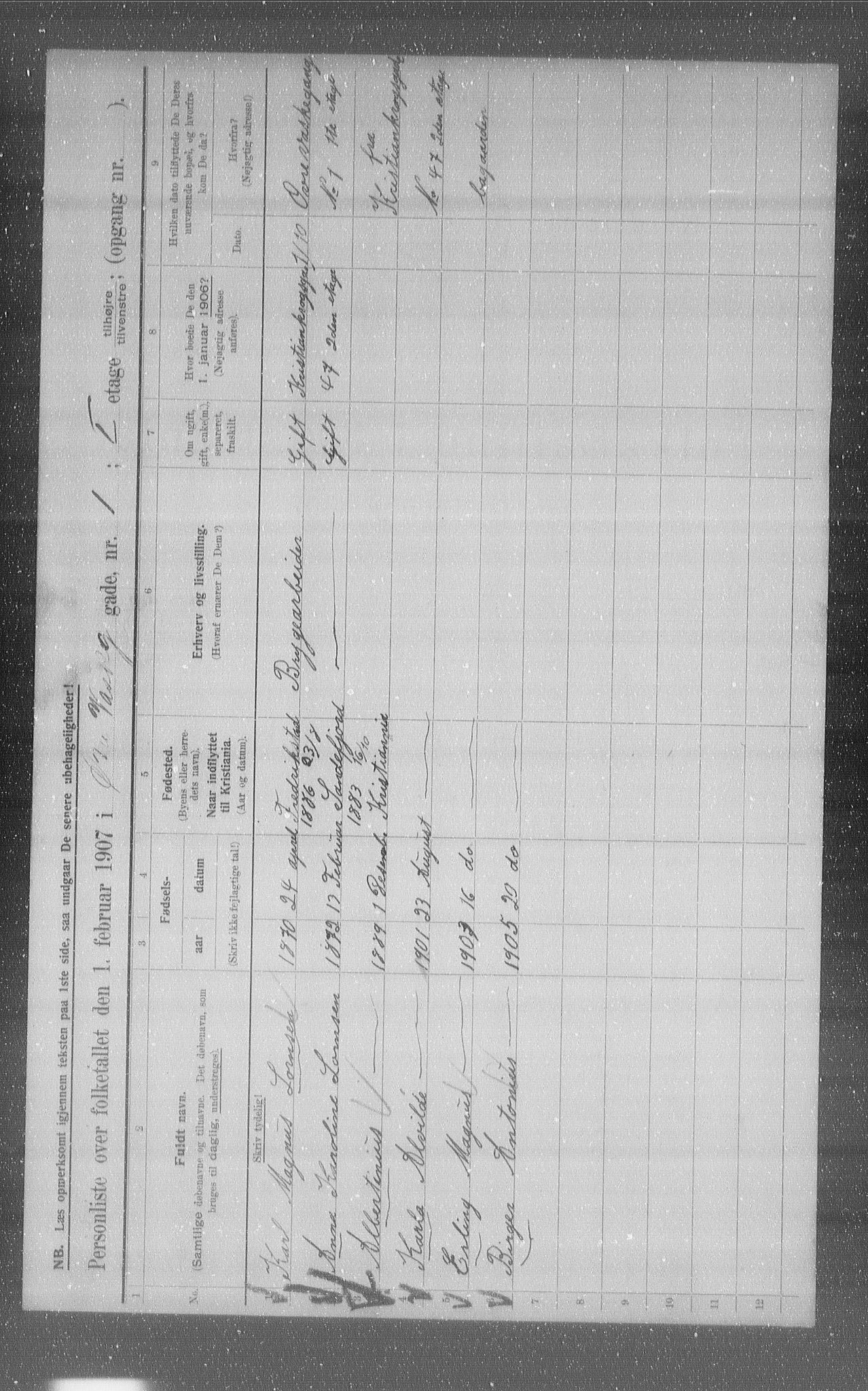 OBA, Kommunal folketelling 1.2.1907 for Kristiania kjøpstad, 1907, s. 65948