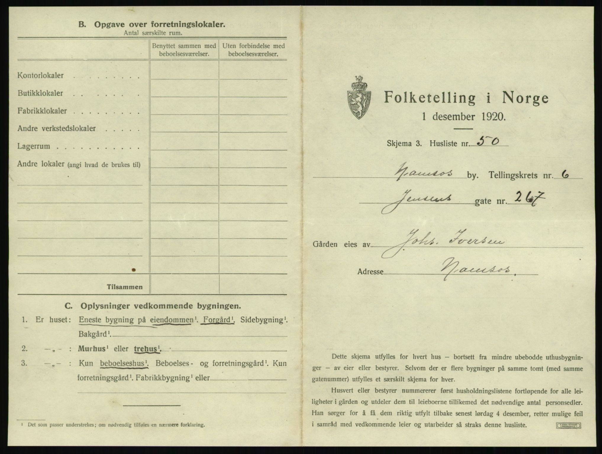 SAT, Folketelling 1920 for 1703 Namsos ladested, 1920, s. 703
