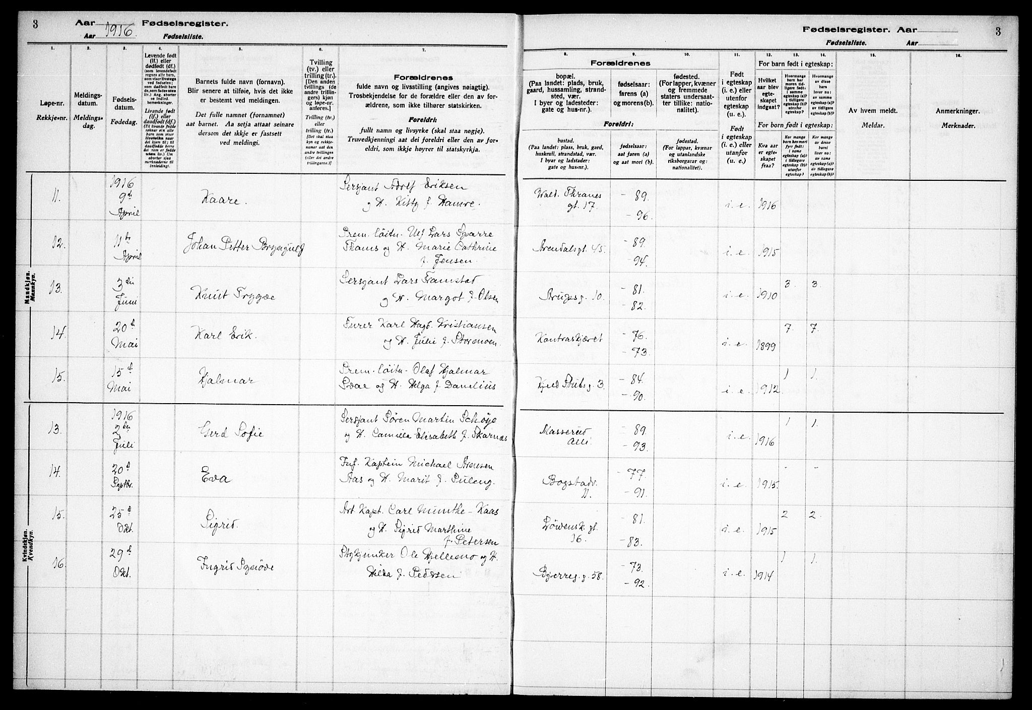 Garnisonsmenigheten Kirkebøker, SAO/A-10846/J/Ja/L0001: Fødselsregister nr. 1, 1916-1938, s. 3