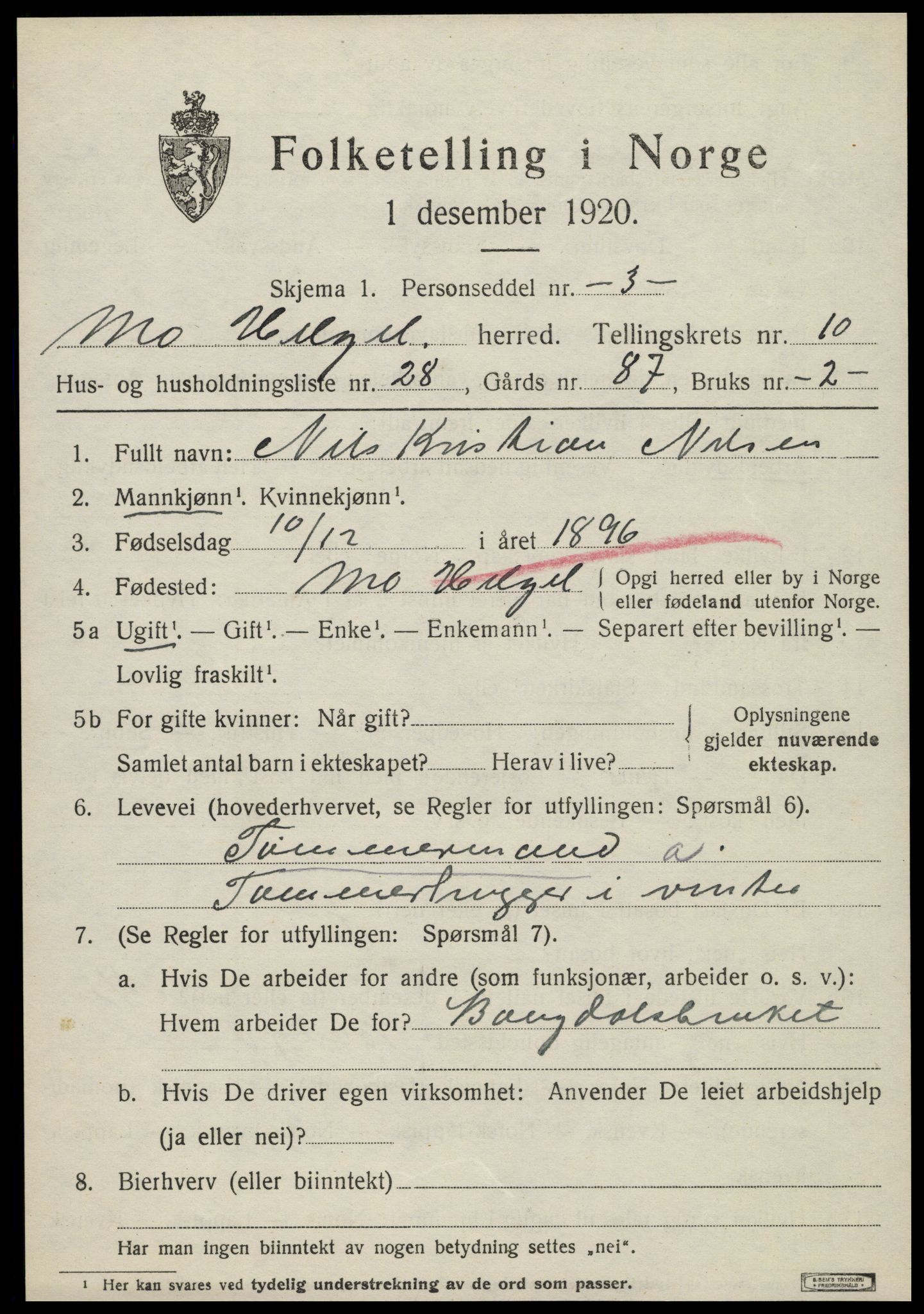 SAT, Folketelling 1920 for 1833 Mo herred, 1920, s. 9421