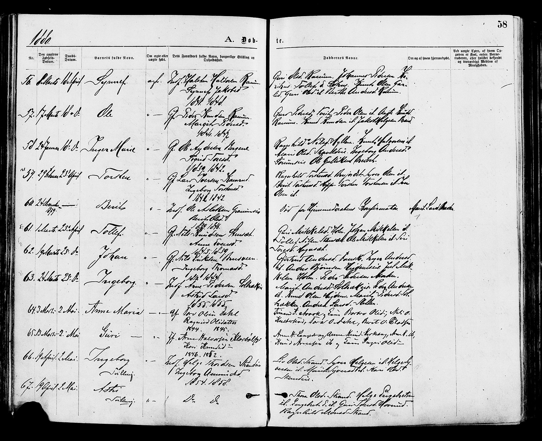 Nord-Aurdal prestekontor, AV/SAH-PREST-132/H/Ha/Haa/L0009: Ministerialbok nr. 9, 1876-1882, s. 58