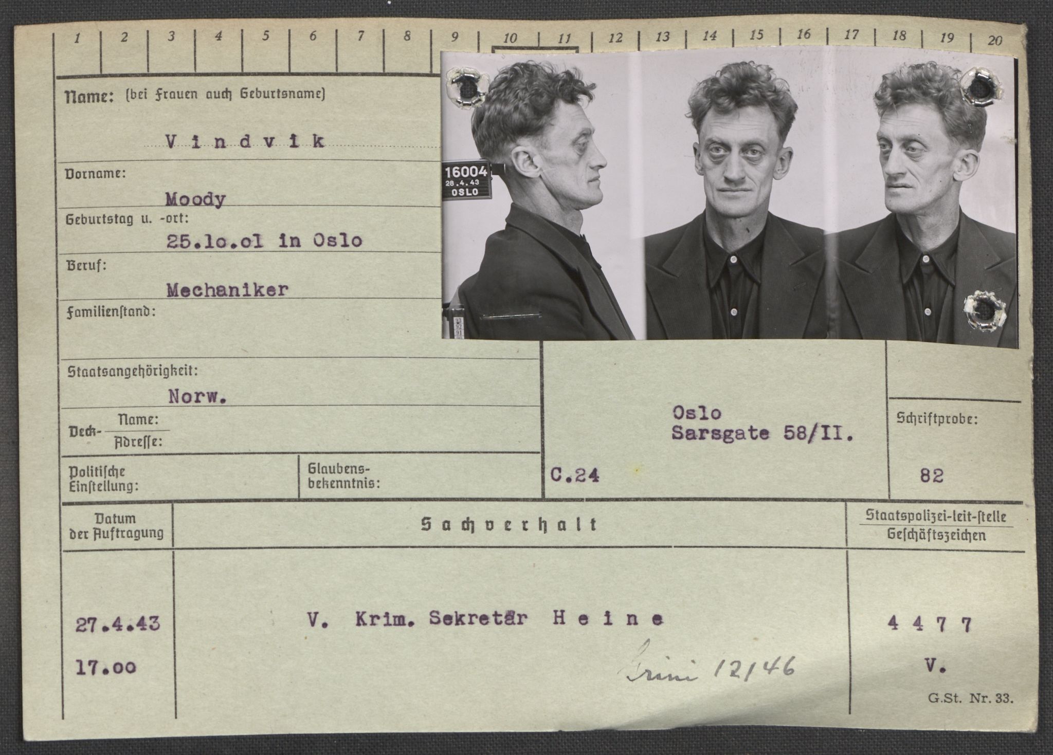 Befehlshaber der Sicherheitspolizei und des SD, RA/RAFA-5969/E/Ea/Eaa/L0010: Register over norske fanger i Møllergata 19: Sø-Å, 1940-1945, s. 782