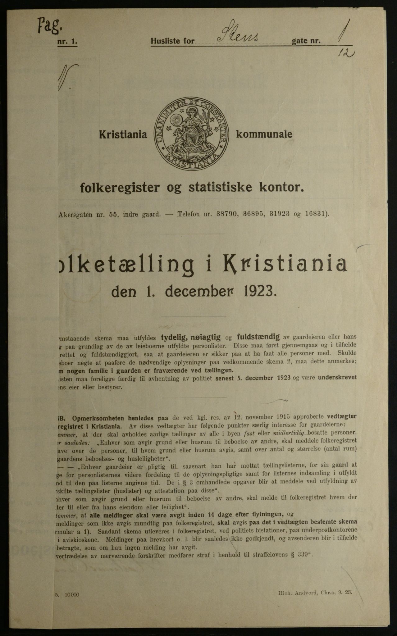 OBA, Kommunal folketelling 1.12.1923 for Kristiania, 1923, s. 112366