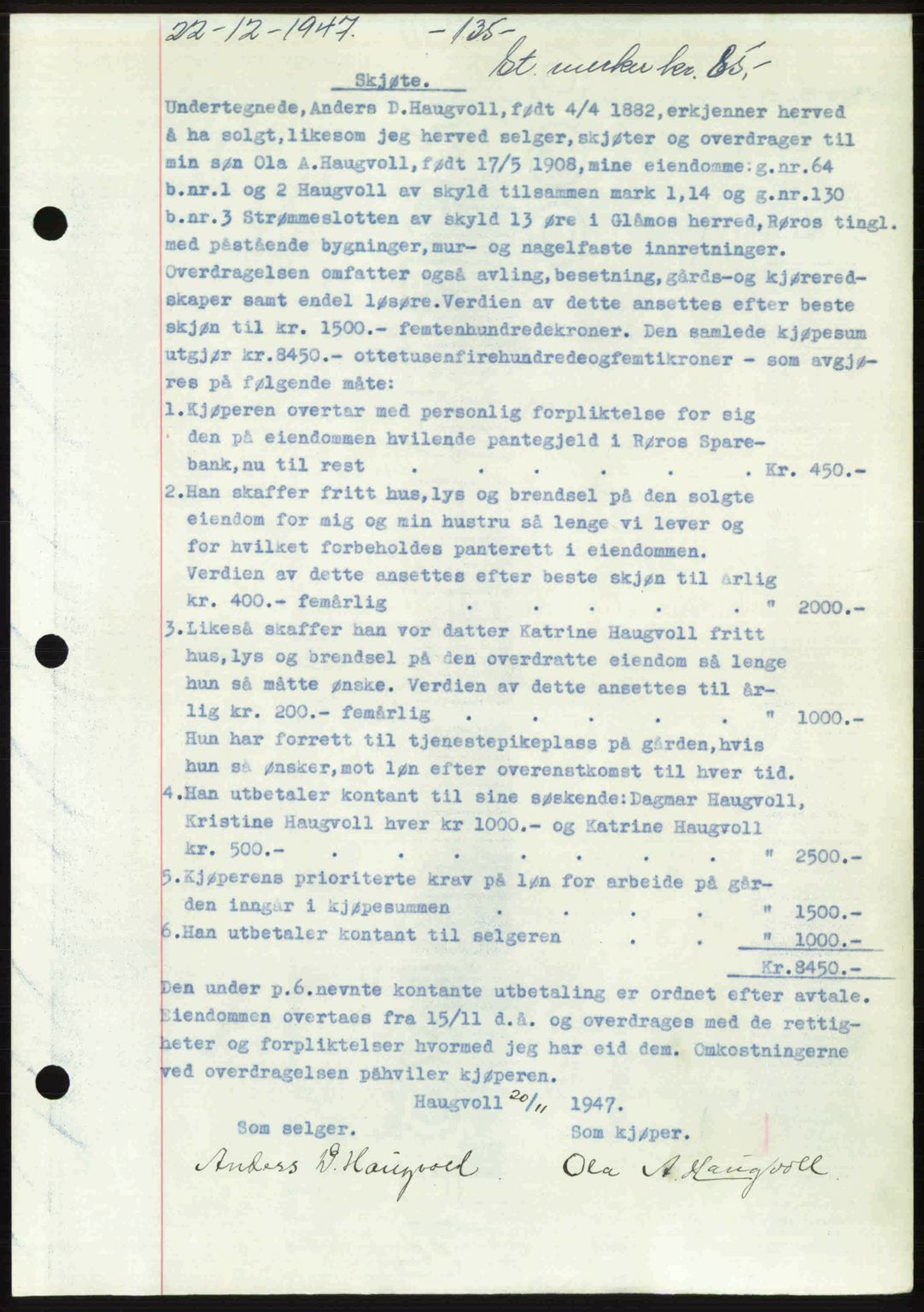 Gauldal sorenskriveri, SAT/A-0014/1/2/2C: Pantebok nr. A5, 1947-1948, Dagboknr: 1655/1947