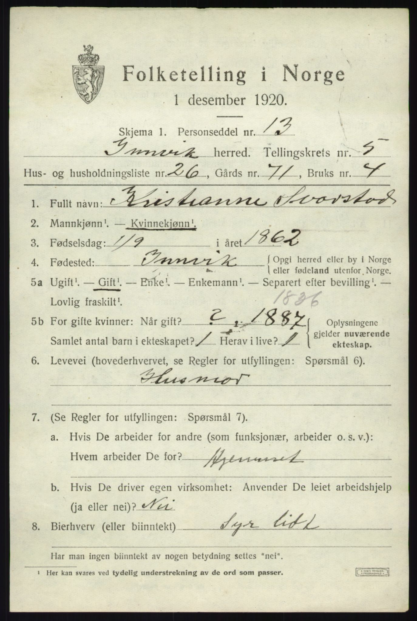 SAB, Folketelling 1920 for 1447 Innvik herred, 1920, s. 3007