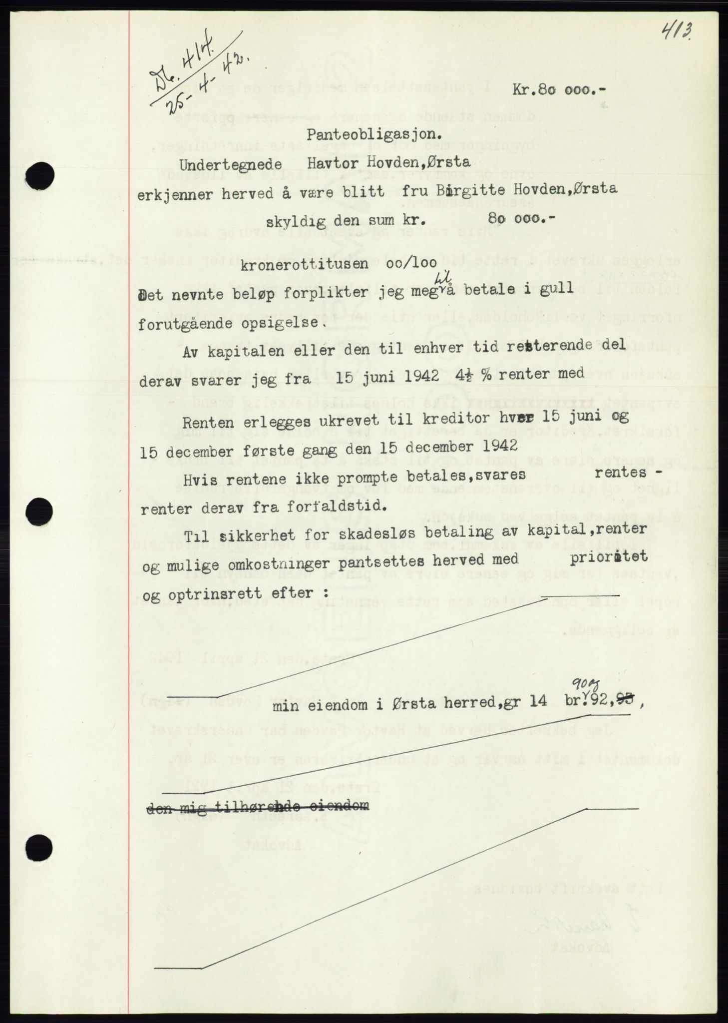 Søre Sunnmøre sorenskriveri, SAT/A-4122/1/2/2C/L0073: Pantebok nr. 67, 1941-1942, Dagboknr: 414/1942