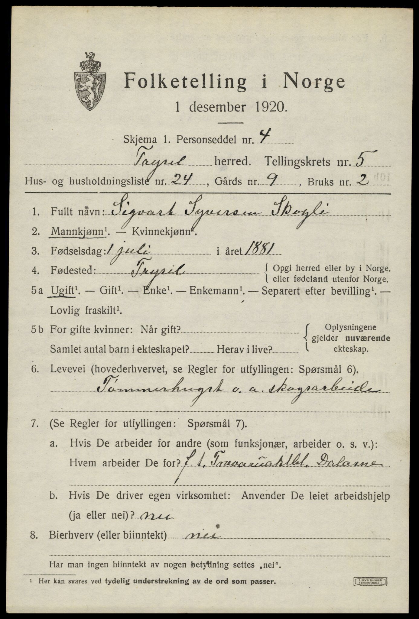 SAH, Folketelling 1920 for 0428 Trysil herred, 1920, s. 4523