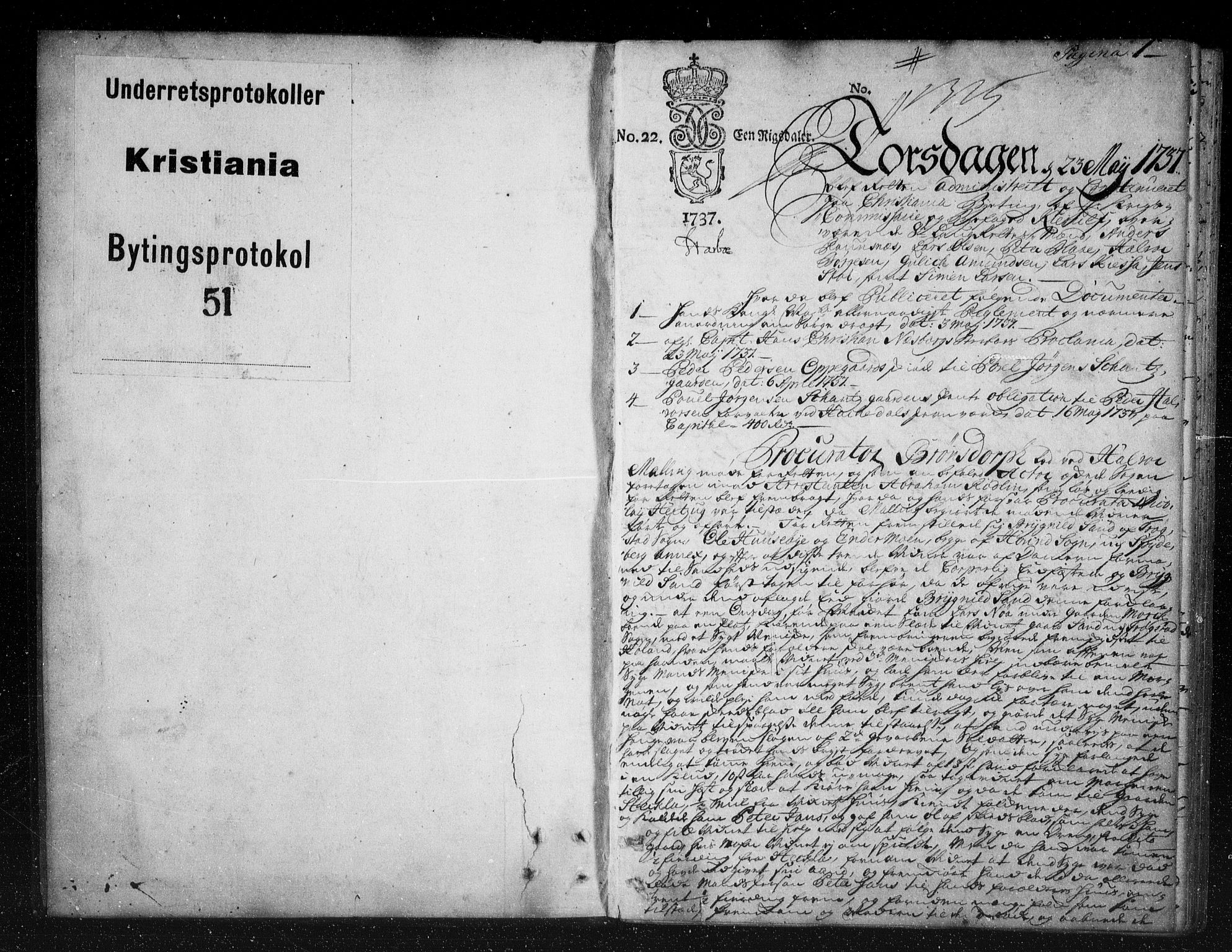 Christiania byfogd, SAO/A-11543/F/Fb/L0051: Tingbok, 1737-1738, s. 0-1