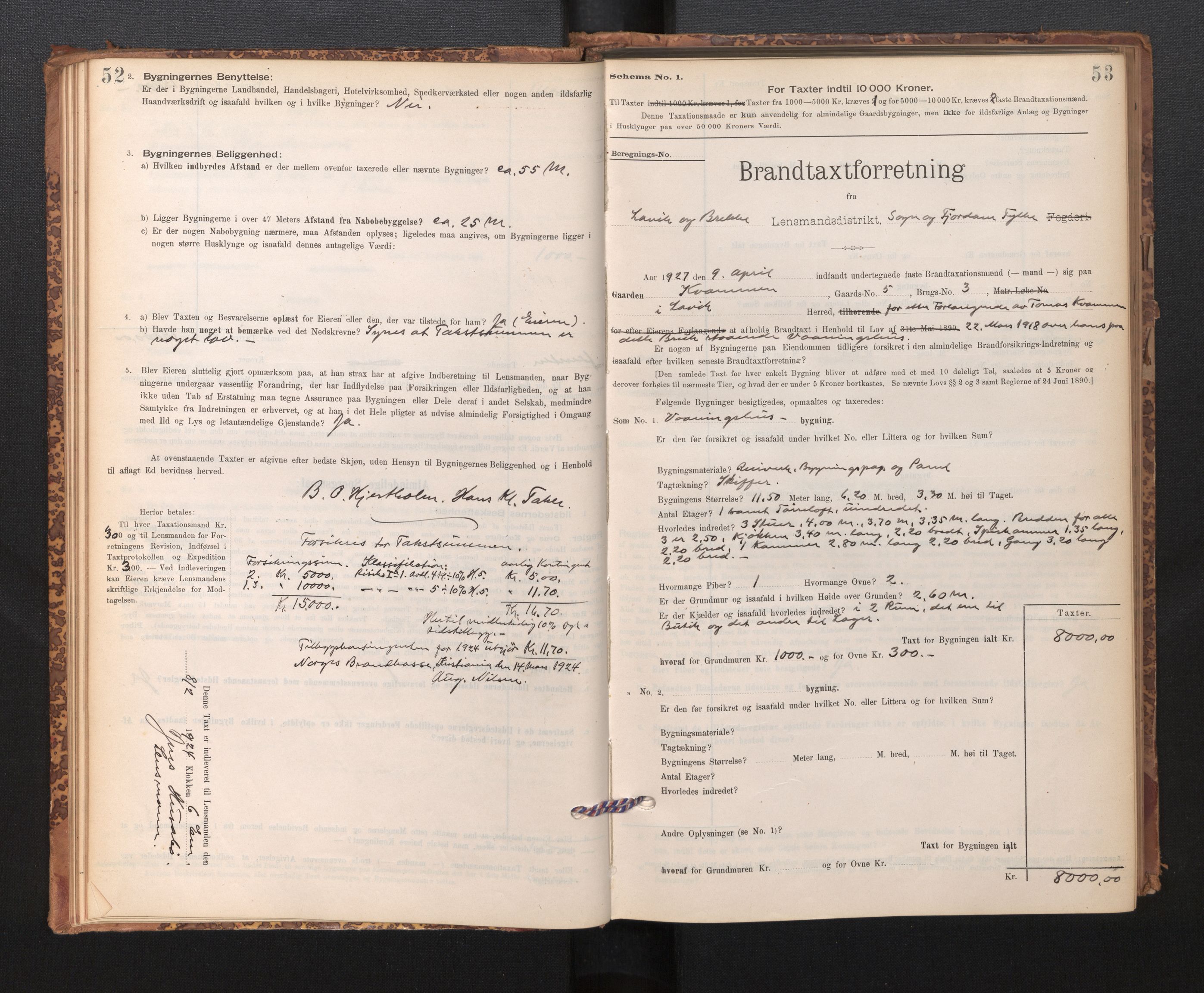 Lensmannen i Lavik, SAB/A-29101/0012/L0002: Branntakstprotokoll, skjematakst, 1895-1933, s. 52-53