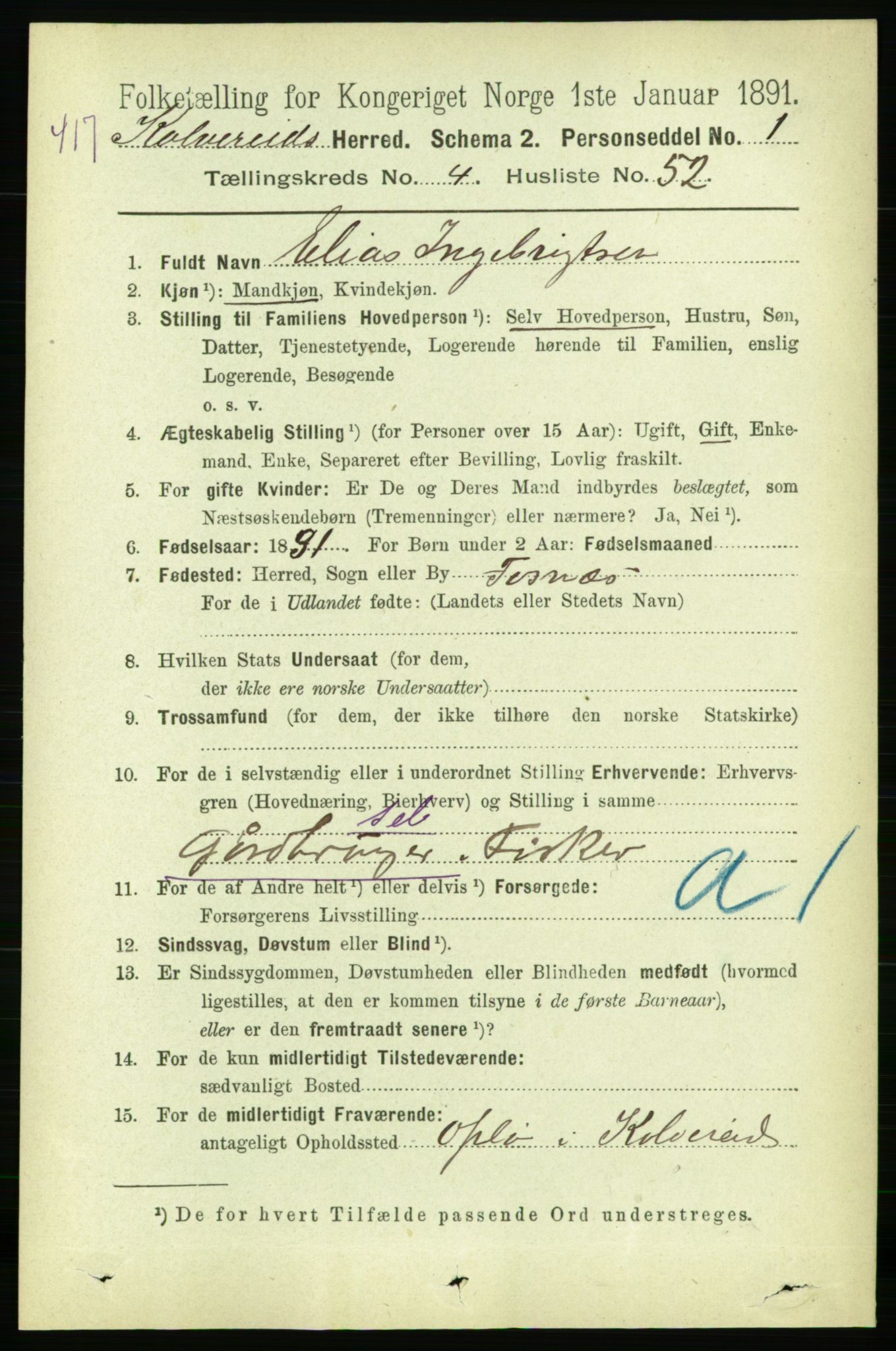 RA, Folketelling 1891 for 1752 Kolvereid herred, 1891, s. 1803