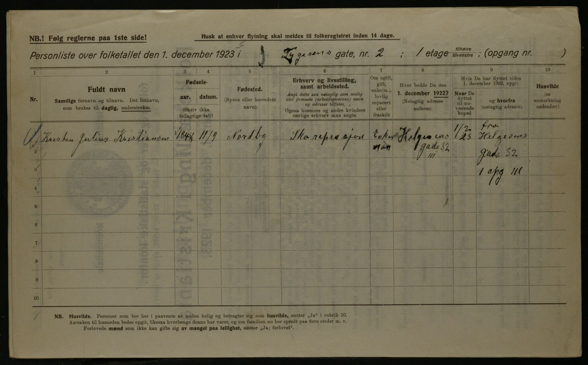 OBA, Kommunal folketelling 1.12.1923 for Kristiania, 1923, s. 123209