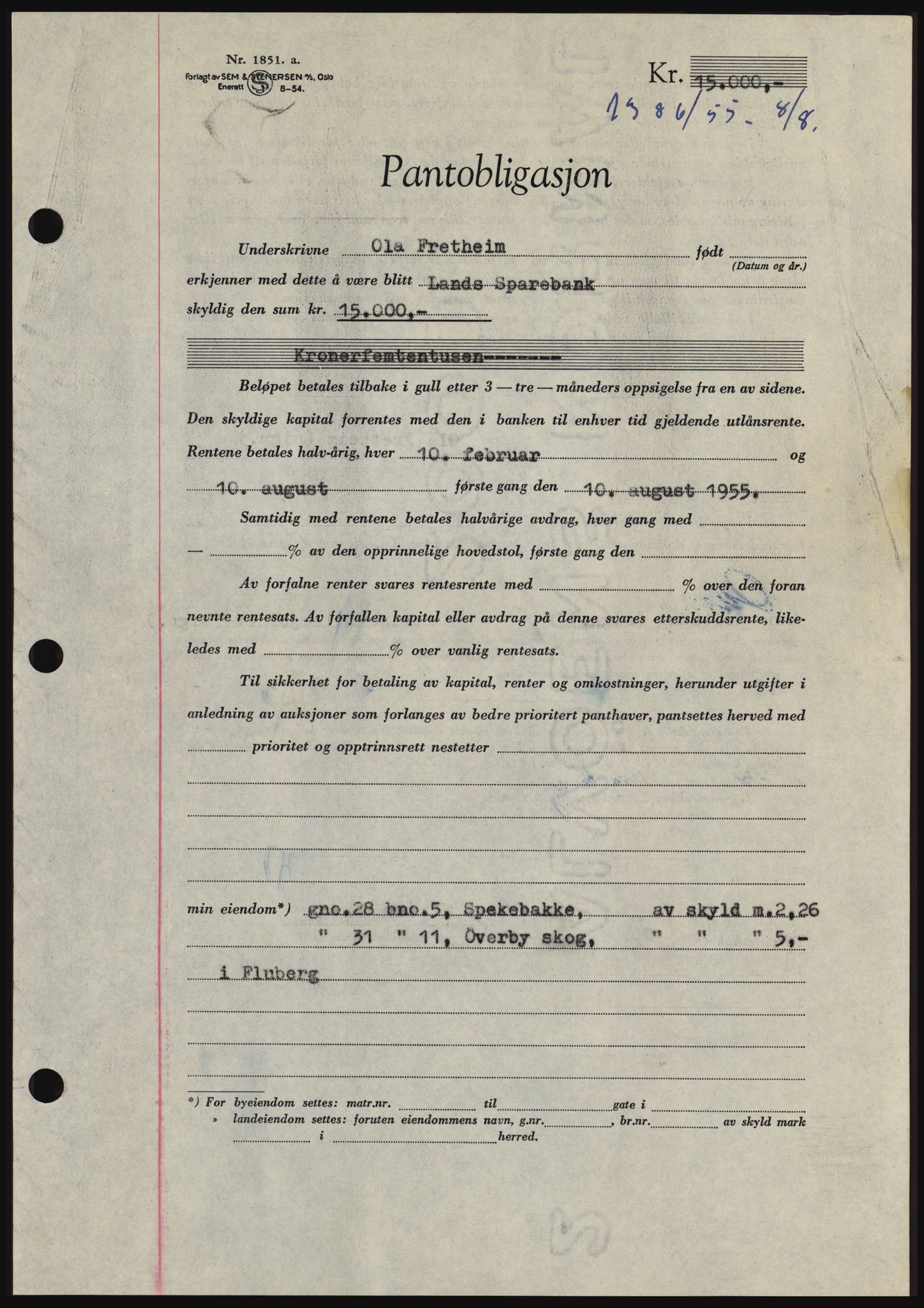 Hadeland og Land tingrett, SAH/TING-010/H/Hb/Hbc/L0032: Pantebok nr. B32, 1955-1955, Dagboknr: 2386/1955