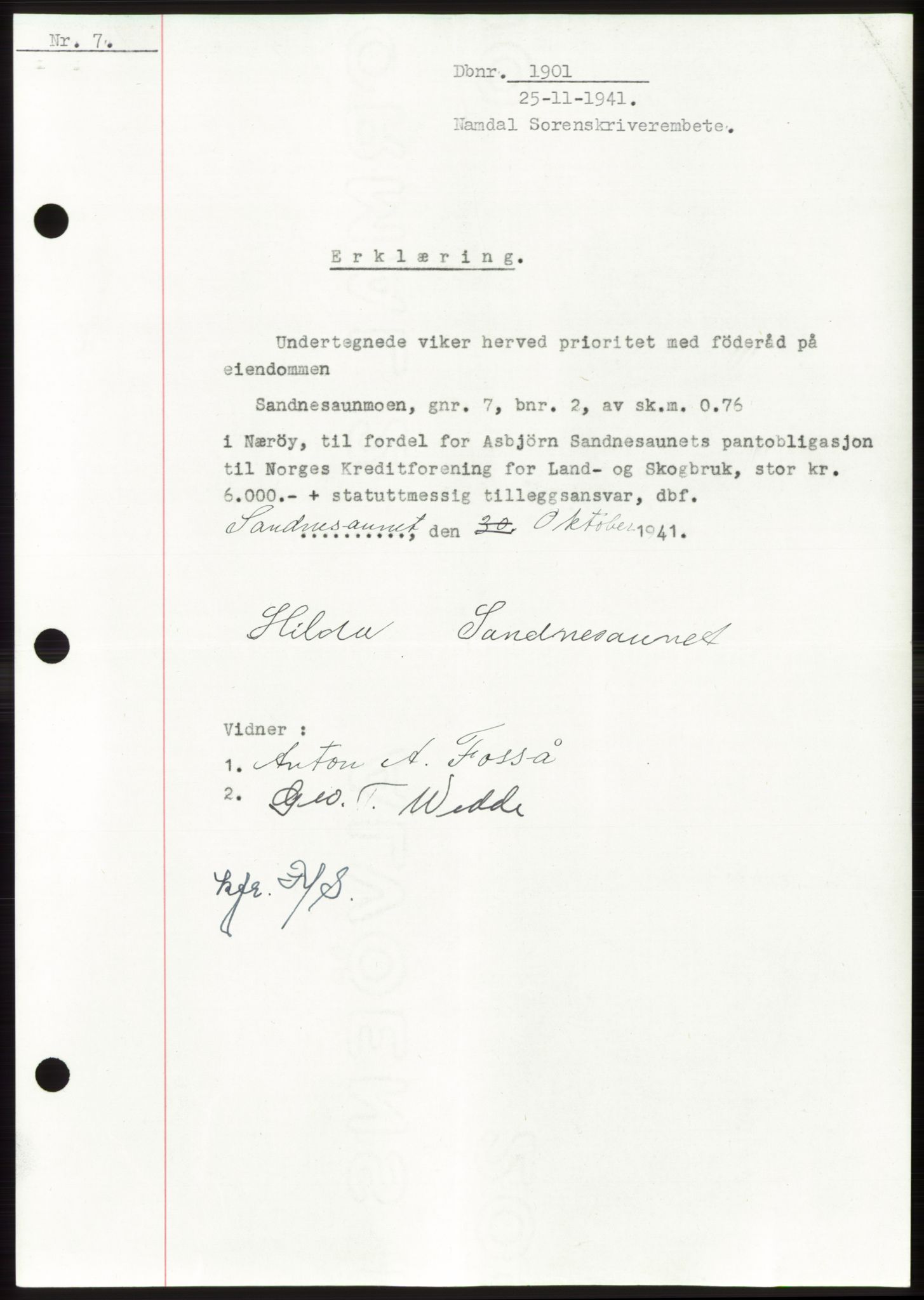 Namdal sorenskriveri, SAT/A-4133/1/2/2C: Pantebok nr. -, 1941-1942, Dagboknr: 1901/1941