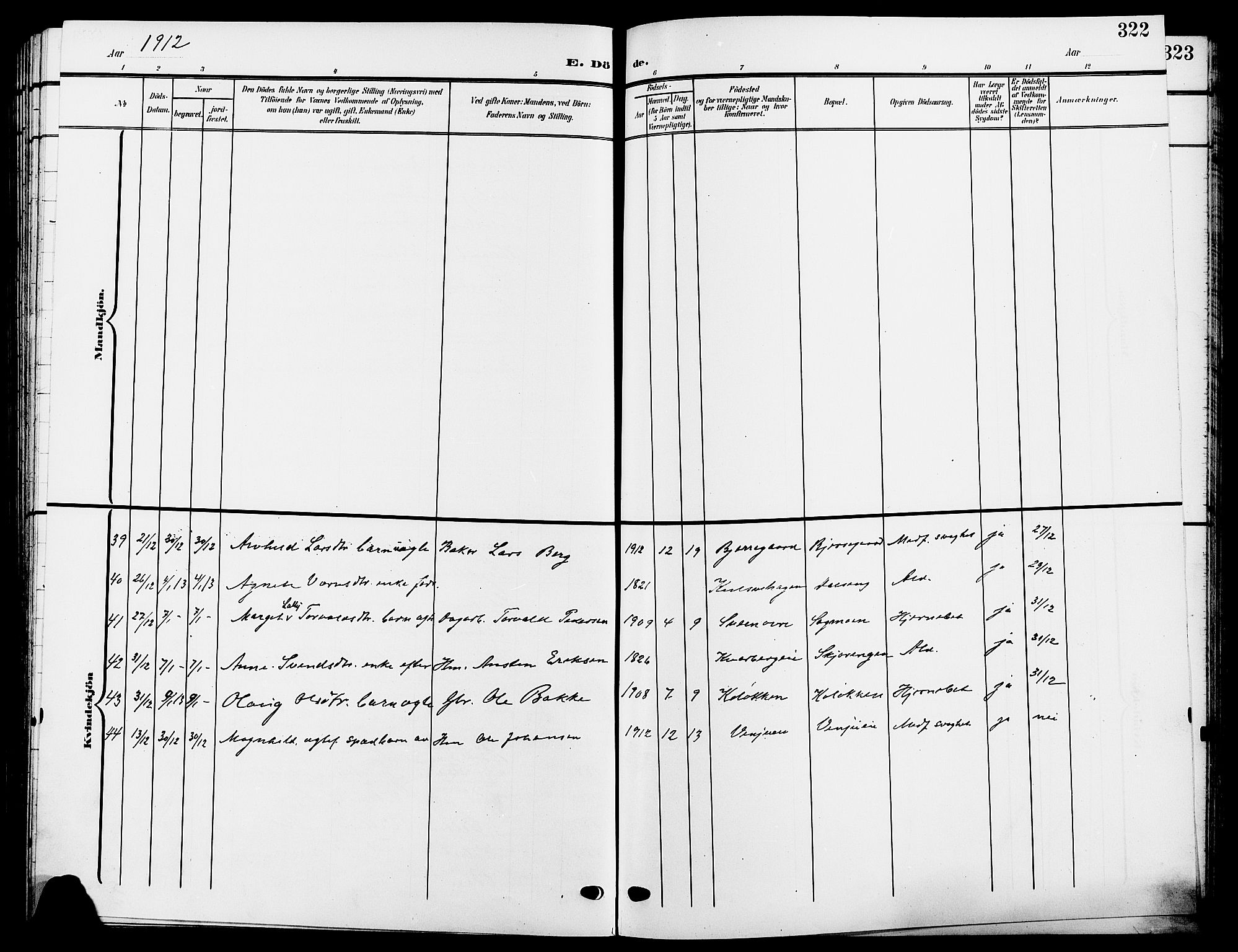 Ringsaker prestekontor, AV/SAH-PREST-014/L/La/L0015: Klokkerbok nr. 15, 1903-1912, s. 322