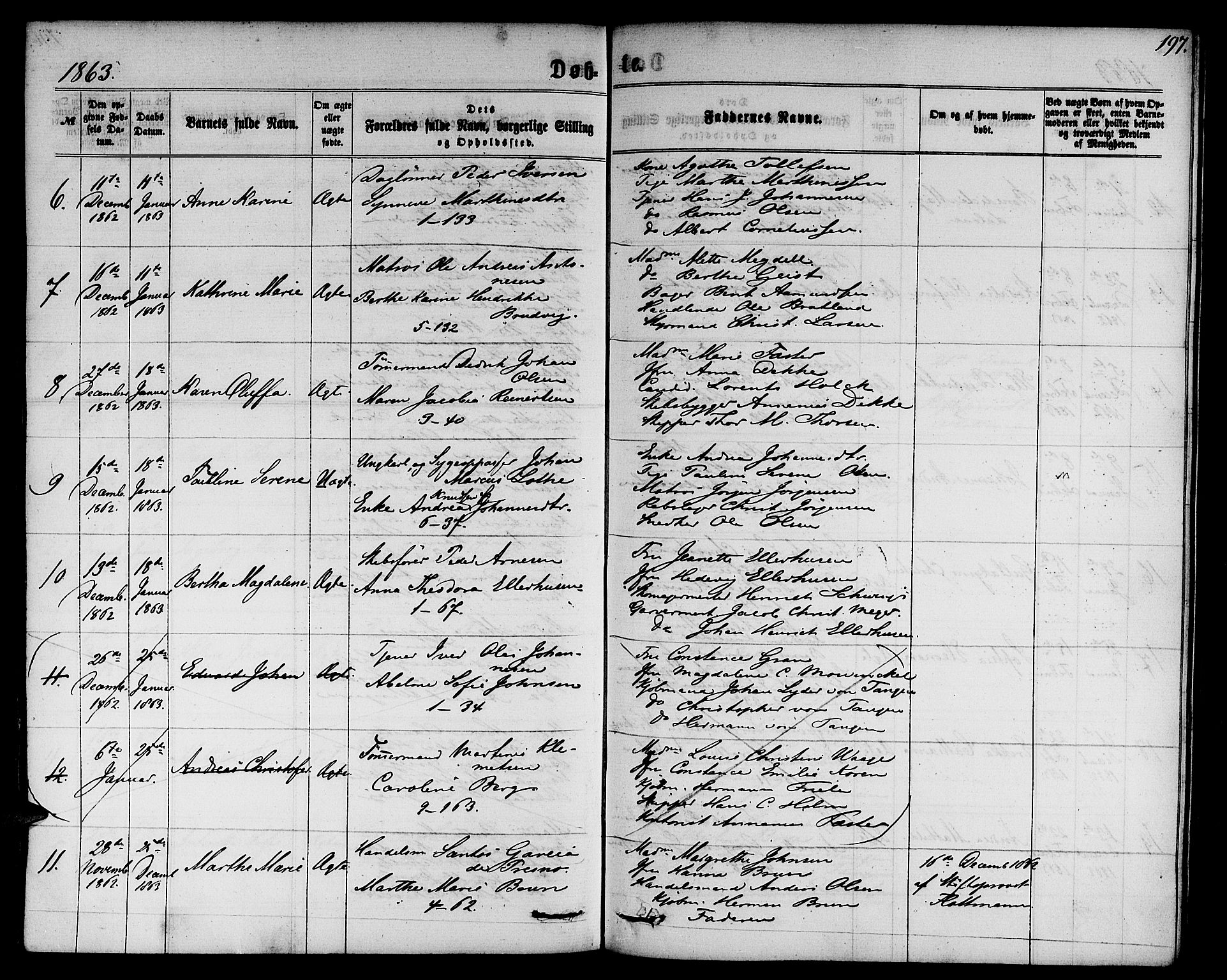 Nykirken Sokneprestembete, AV/SAB-A-77101/H/Hab: Klokkerbok nr. B 2, 1859-1868, s. 197