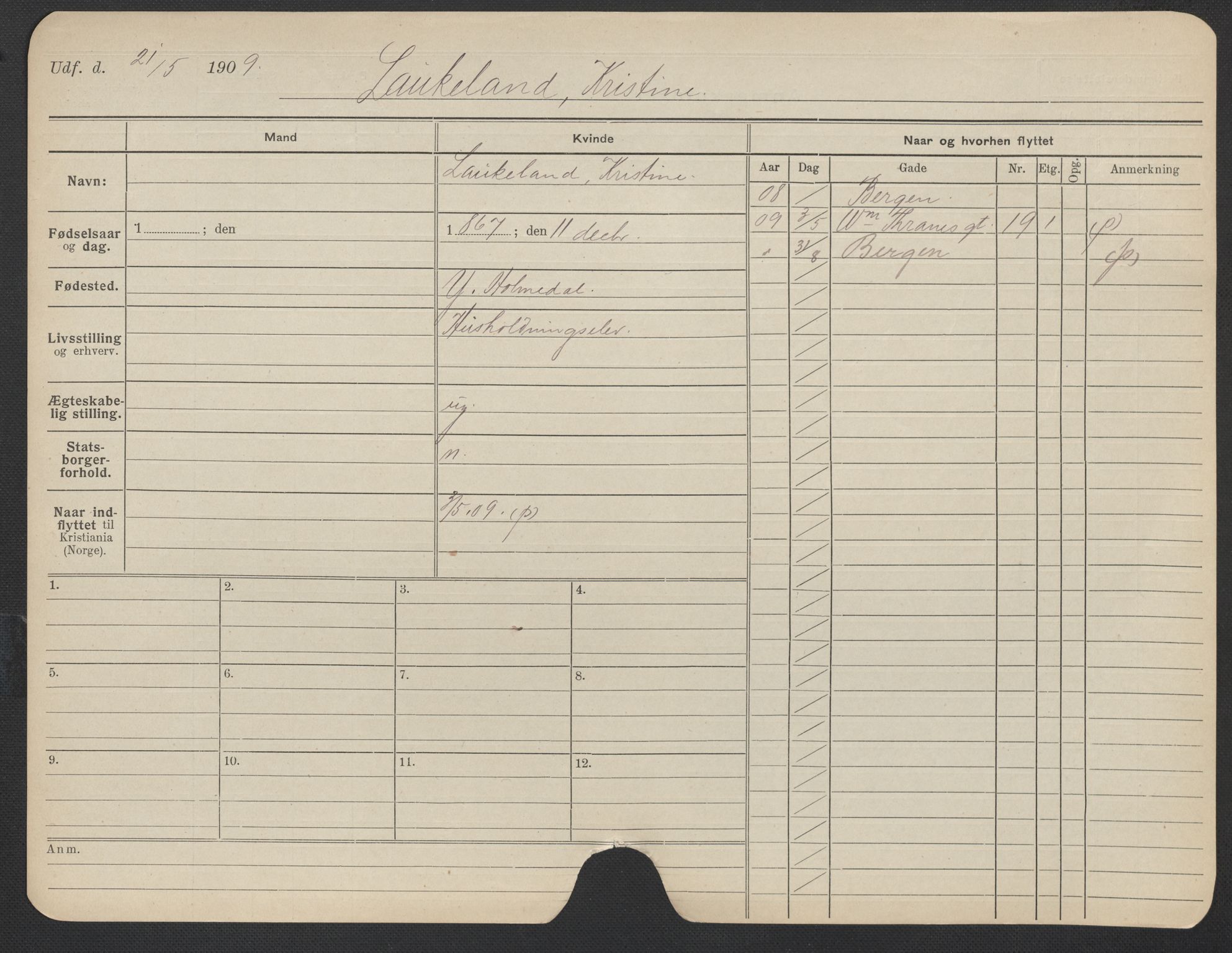 Oslo folkeregister, Registerkort, AV/SAO-A-11715/F/Fa/Fac/L0019: Kvinner, 1906-1914, s. 1177a