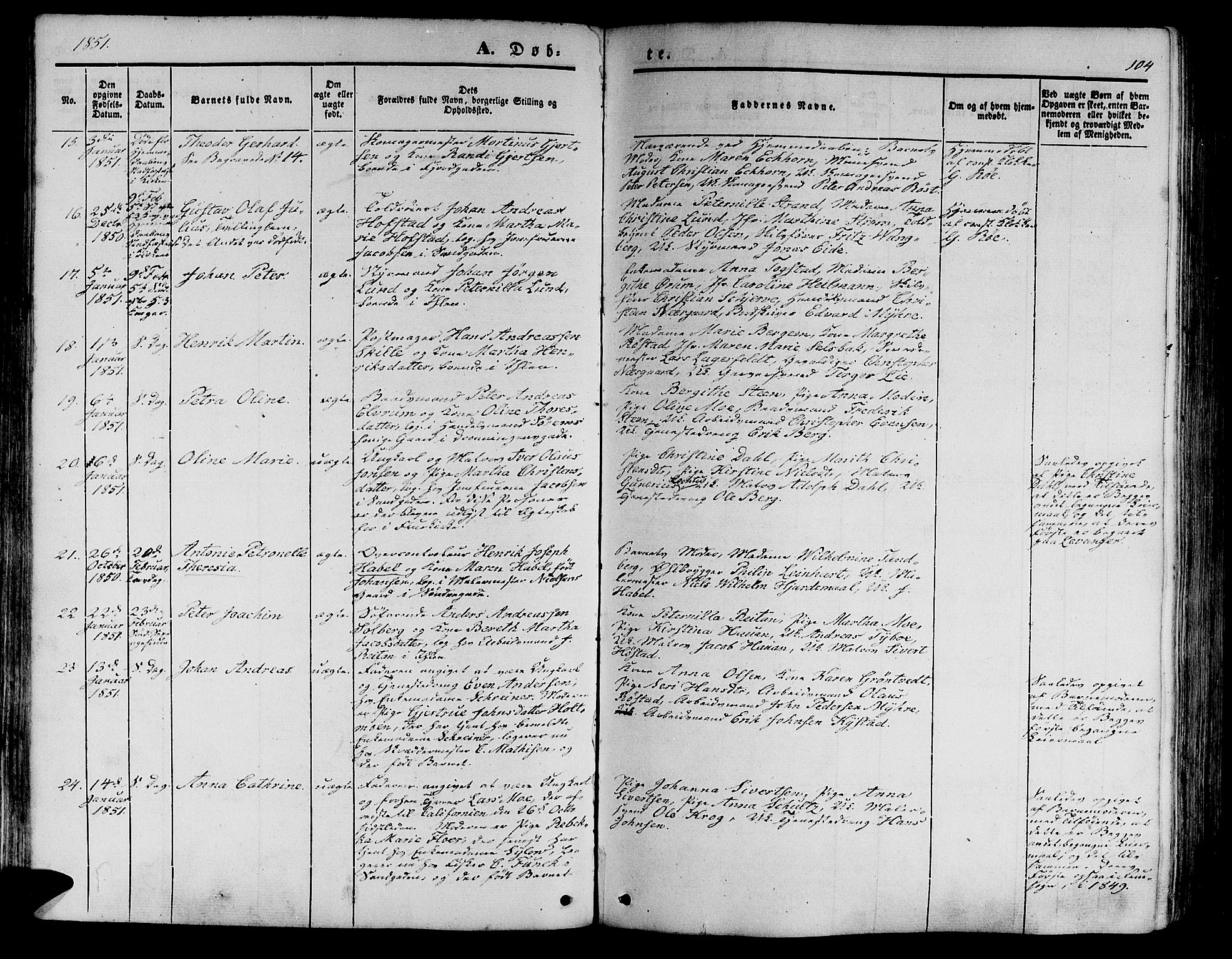 Ministerialprotokoller, klokkerbøker og fødselsregistre - Sør-Trøndelag, SAT/A-1456/602/L0137: Klokkerbok nr. 602C05, 1846-1856, s. 104