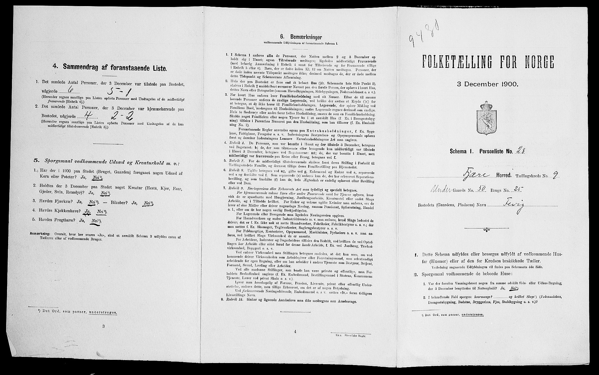 SAK, Folketelling 1900 for 0923 Fjære herred, 1900, s. 1858