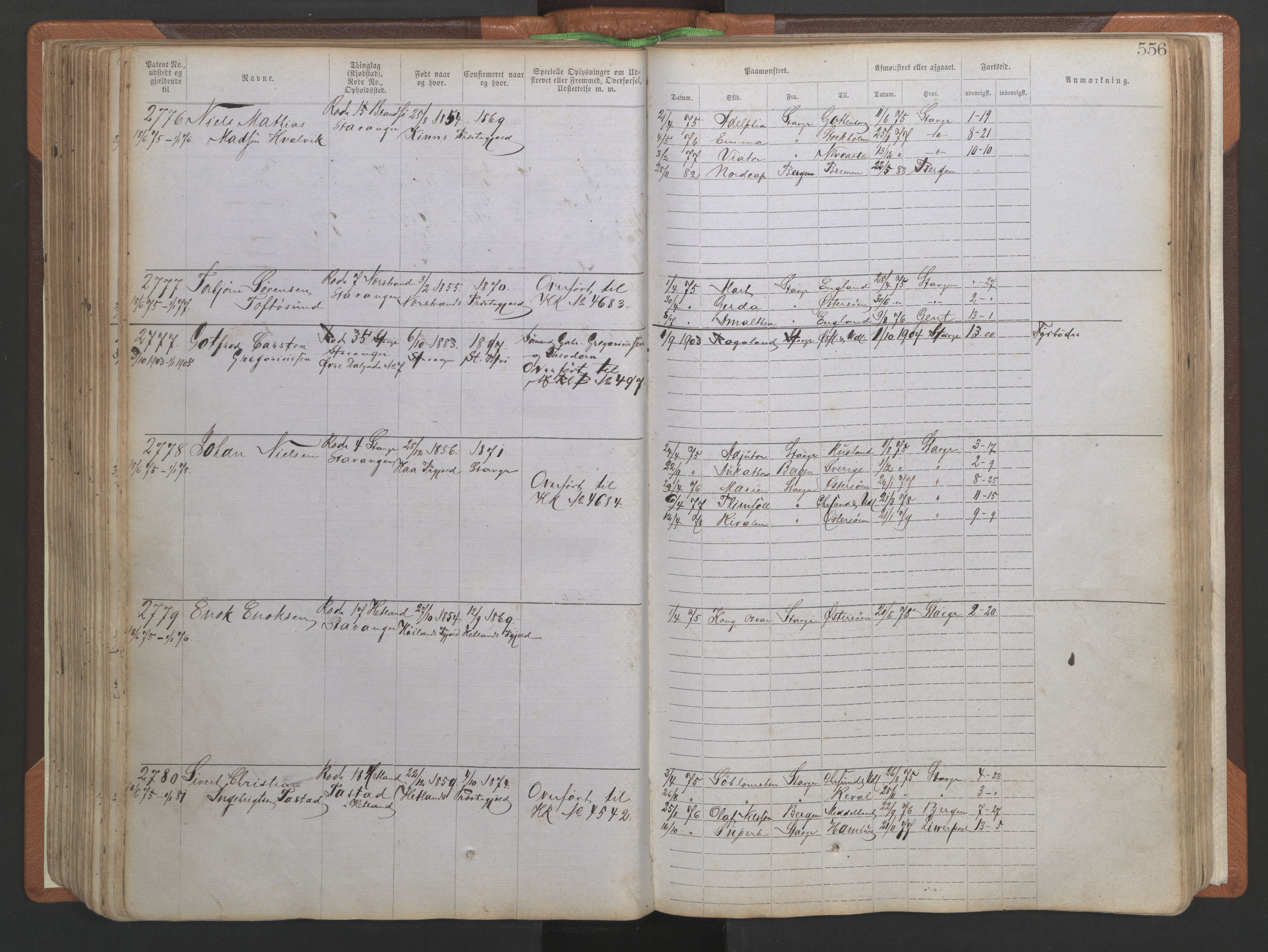 Stavanger sjømannskontor, SAST/A-102006/F/Ff/L0005: Annotasjonsrulle No 1, patentnr. 1786-3585 (del 2), 1872-1900, s. 203