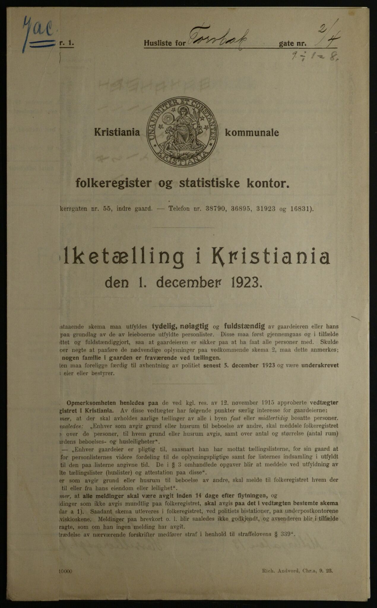 OBA, Kommunal folketelling 1.12.1923 for Kristiania, 1923, s. 126782