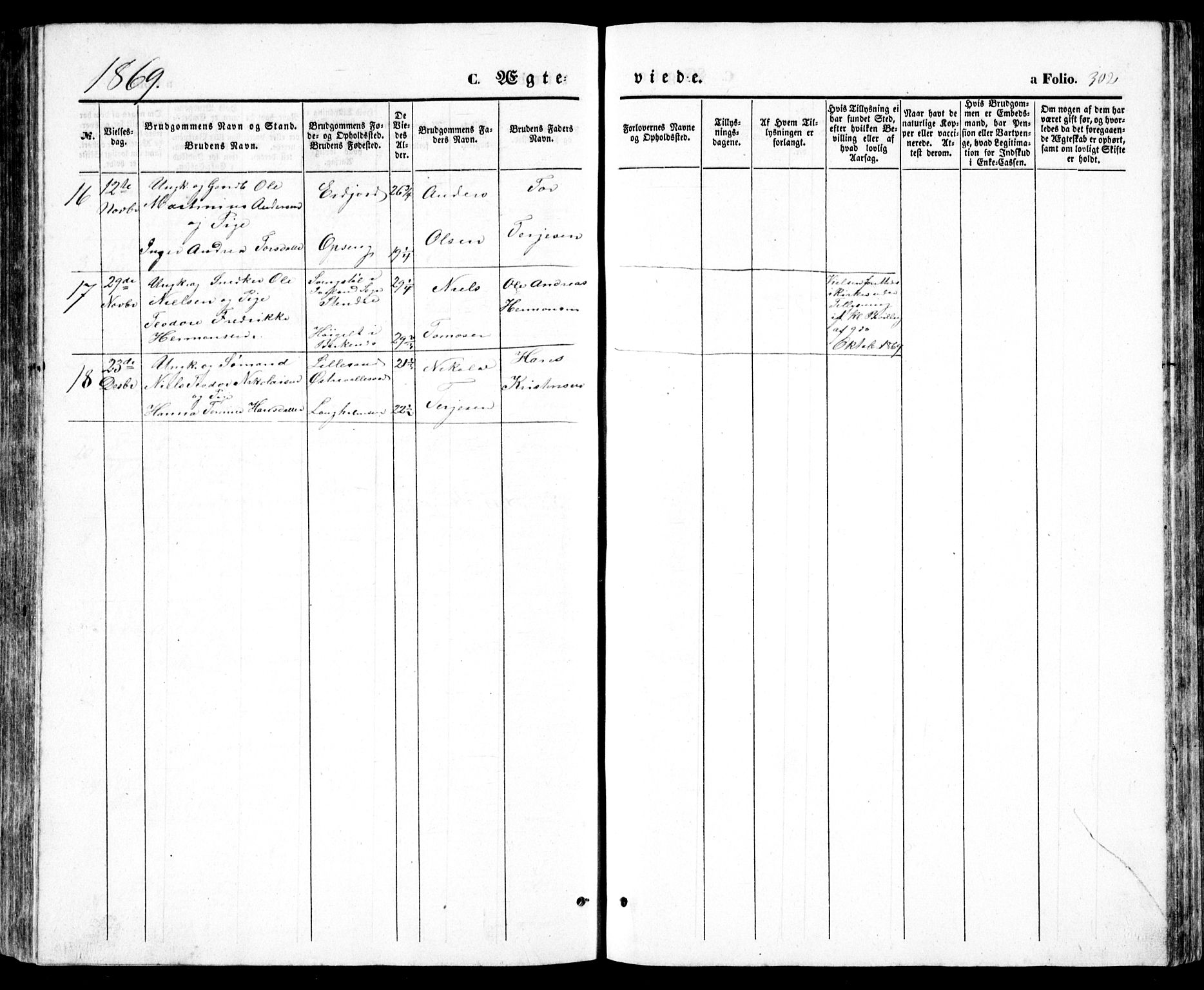 Høvåg sokneprestkontor, AV/SAK-1111-0025/F/Fb/L0002: Klokkerbok nr. B 2, 1847-1869, s. 302