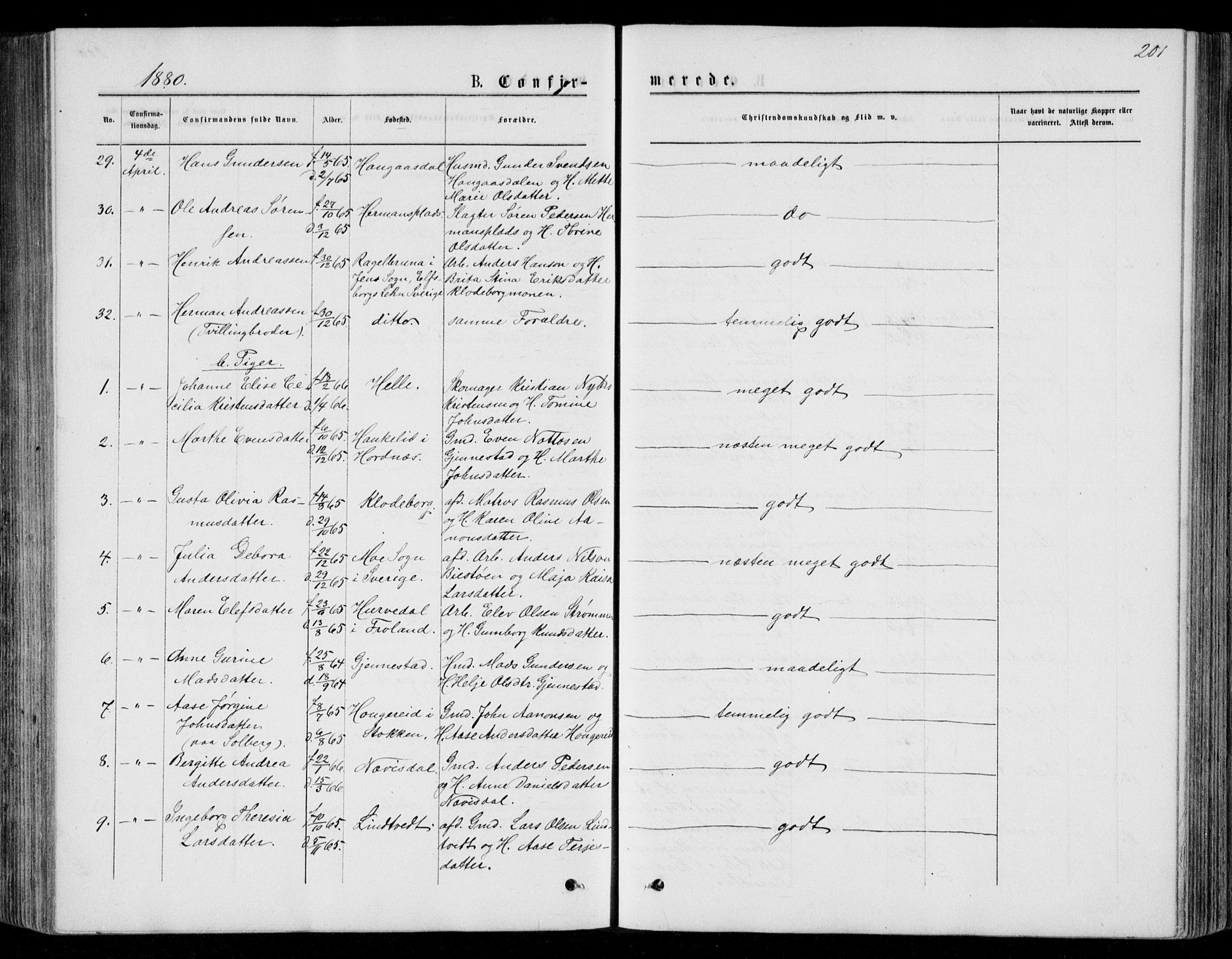 Øyestad sokneprestkontor, AV/SAK-1111-0049/F/Fb/L0008: Klokkerbok nr. B 8, 1872-1886, s. 201