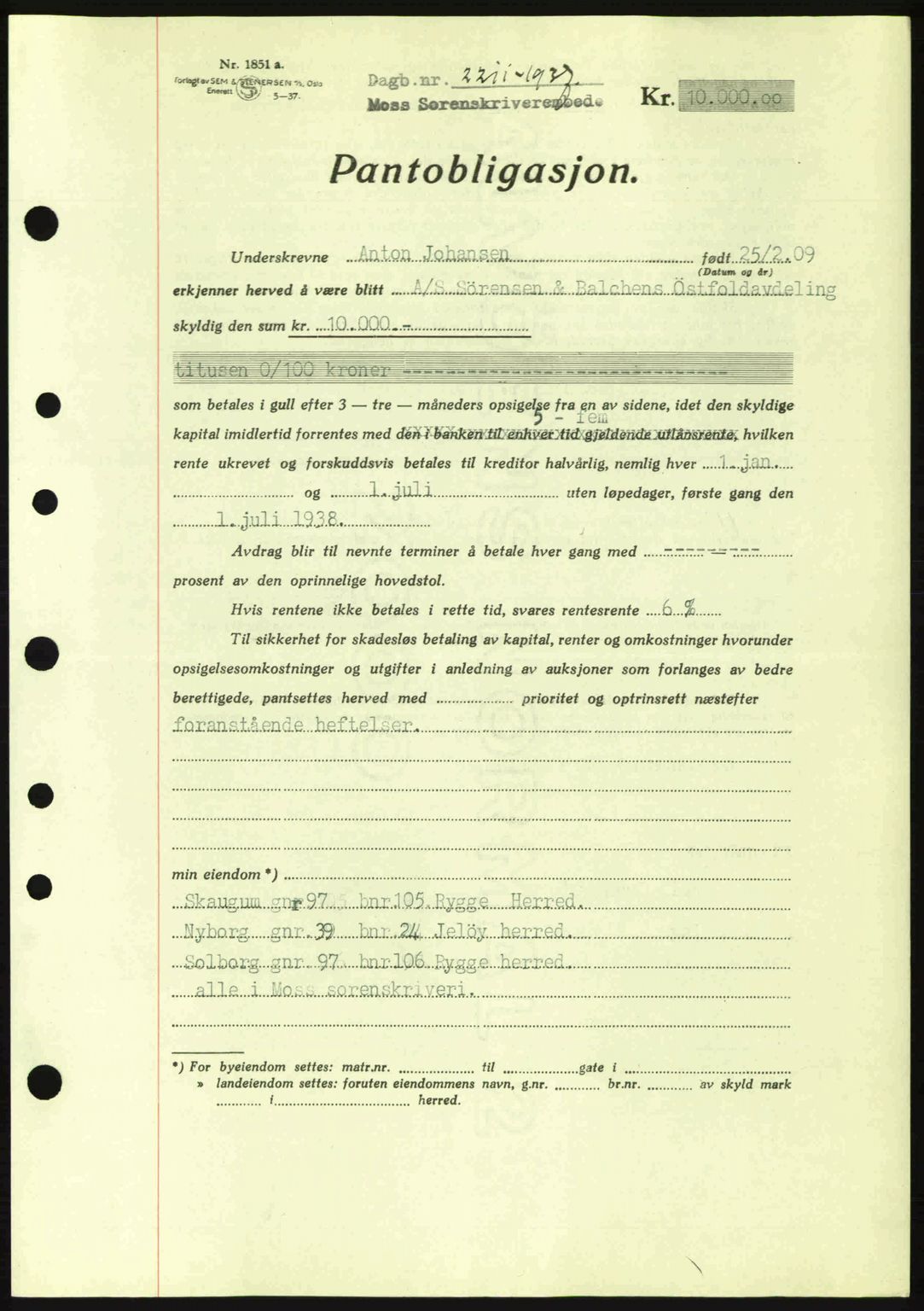 Moss sorenskriveri, SAO/A-10168: Pantebok nr. B4, 1937-1938, Dagboknr: 2211/1937