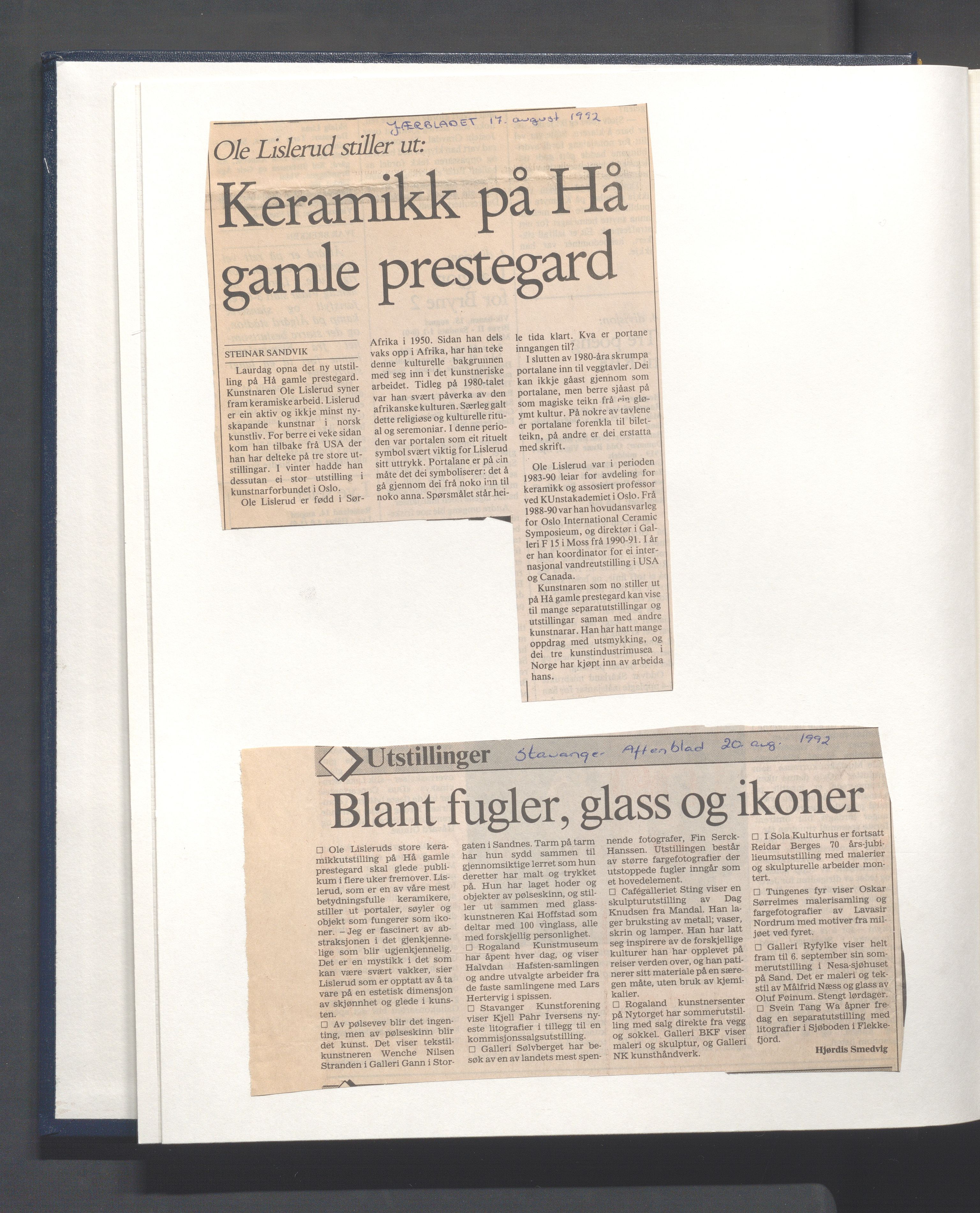 Hå kommune - Kulturetaten, IKAR/A-304/Ub/Ubb/L0008: Avisutklipp - Hå gamle prestegard, 1992-1994