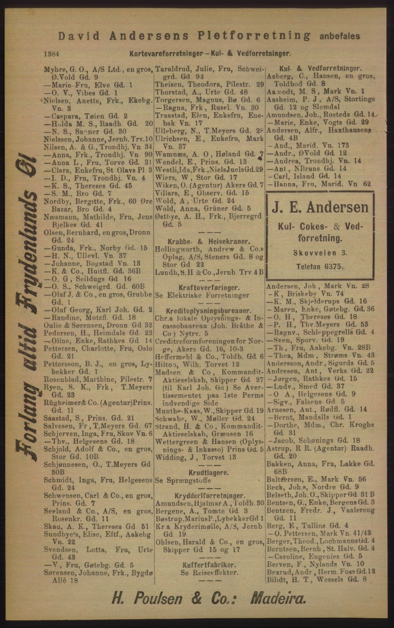 Kristiania/Oslo adressebok, PUBL/-, 1905, s. 1384